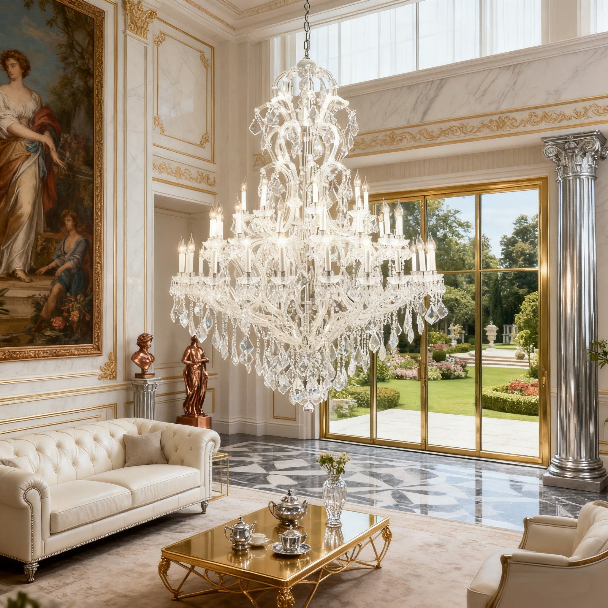 59X85 Inch Tall Chandelier for High Ceiling Foyers 48 Lights Chrome Elegant Crystal Lighting-Briglighting