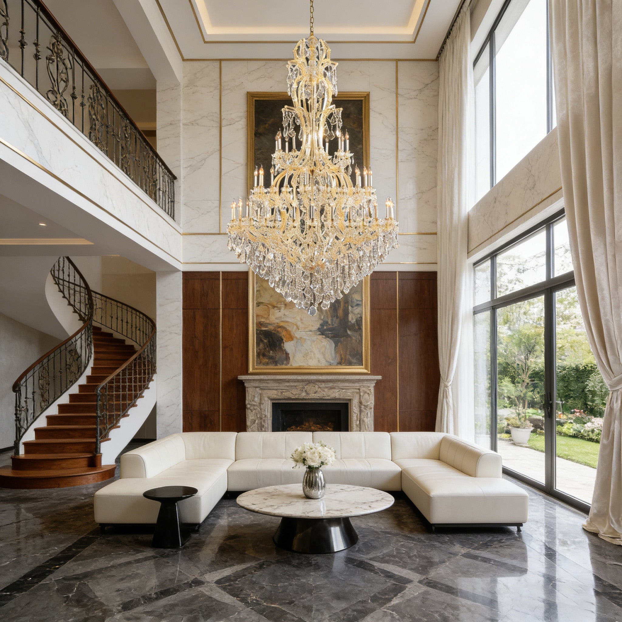 65X106 Inch Huge High Ceiling Chandelier 60 Lights Elegant Large Gold Maria Theresa Crystal Chandelier-Briglighting
