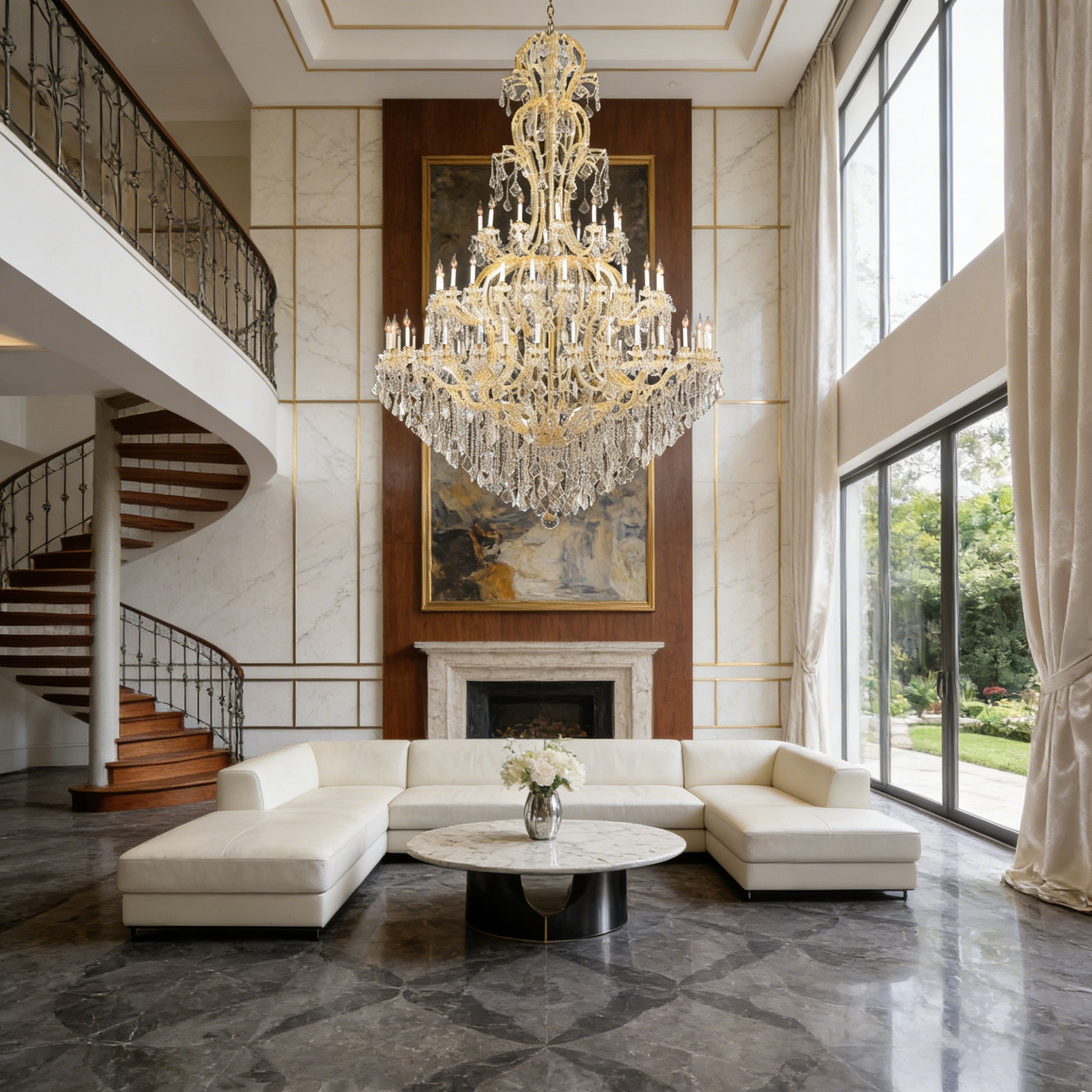 77X124 Inch Huge High Ceiling Chandelier 72 Lights Elegant Large Gold Maria Theresa Crystal Chandelier-Briglighting