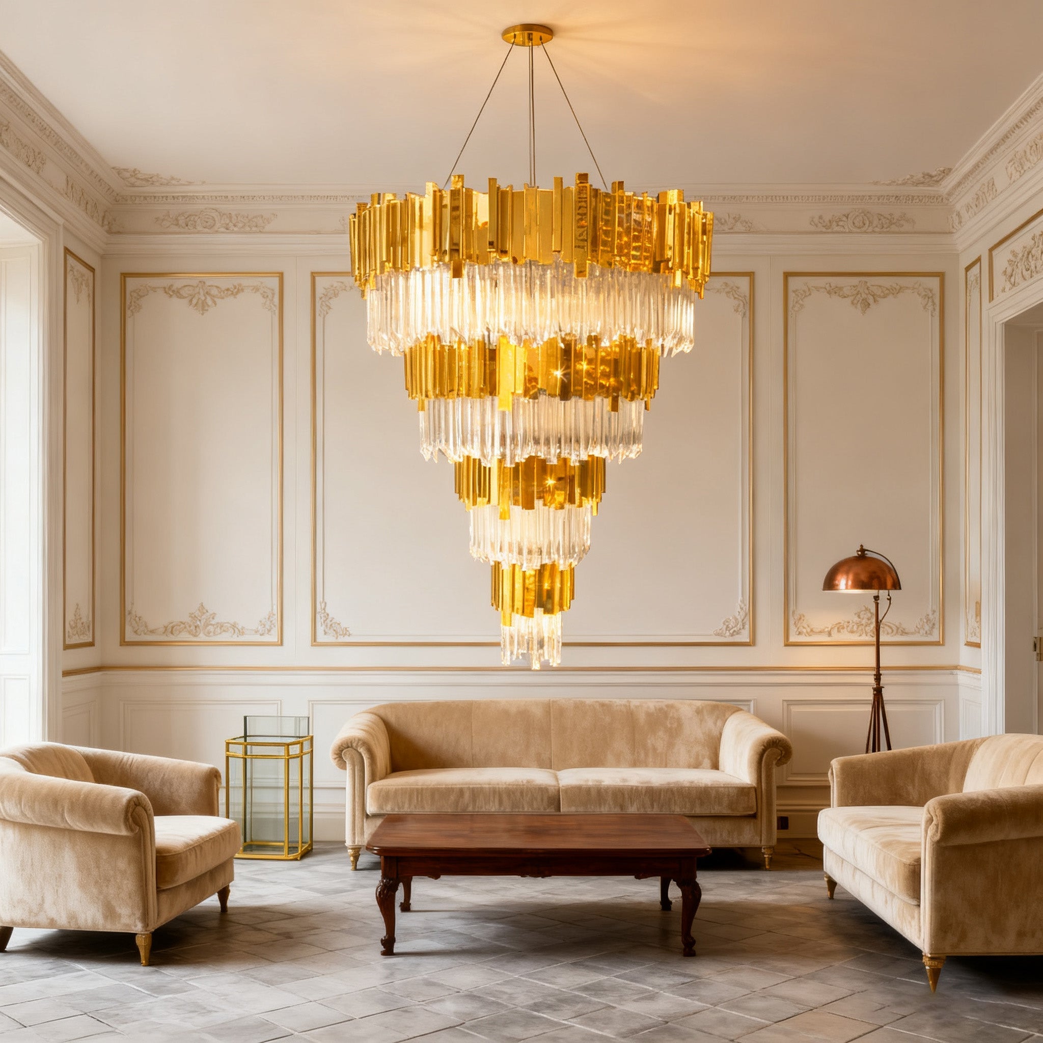39X59 Inch Gold Large Gold Chandelier Big Modern Cascading Foyer Chandelier Lighting-Briglighting