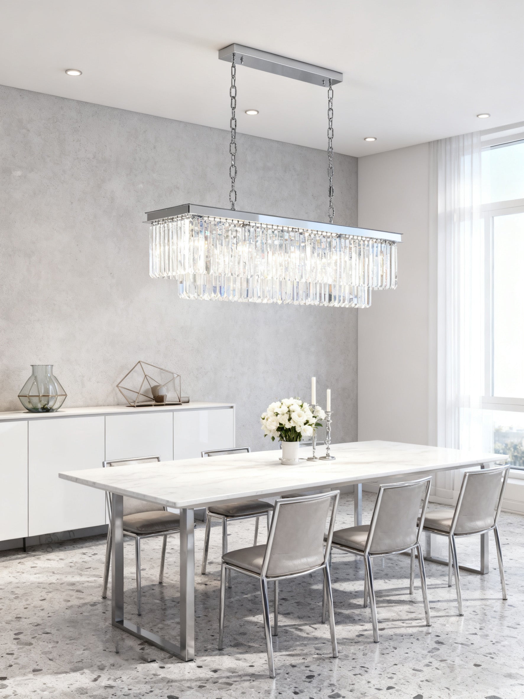 40 Inch Rectangle Chandelier Modern Crystal Chandelier Lighting for Dining Room-Briglighting