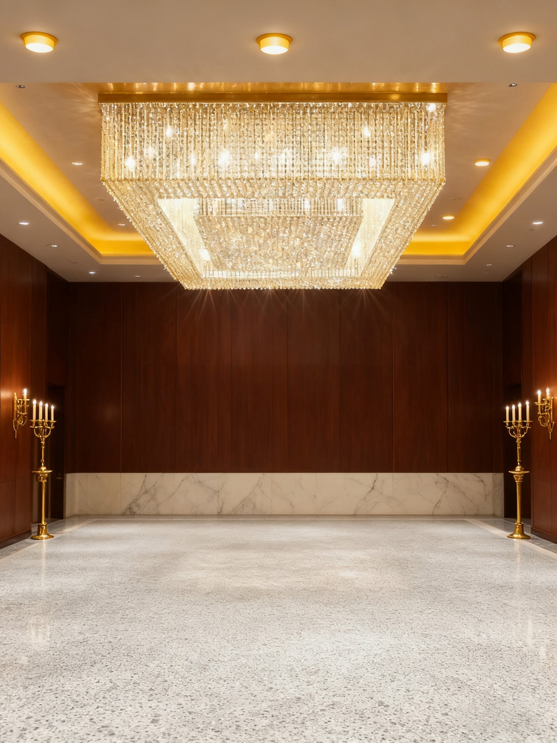 Custom Made Huge Rectangle Flush Mounted Gold Crystal Chandelier for Low Ceiling-Briglighting