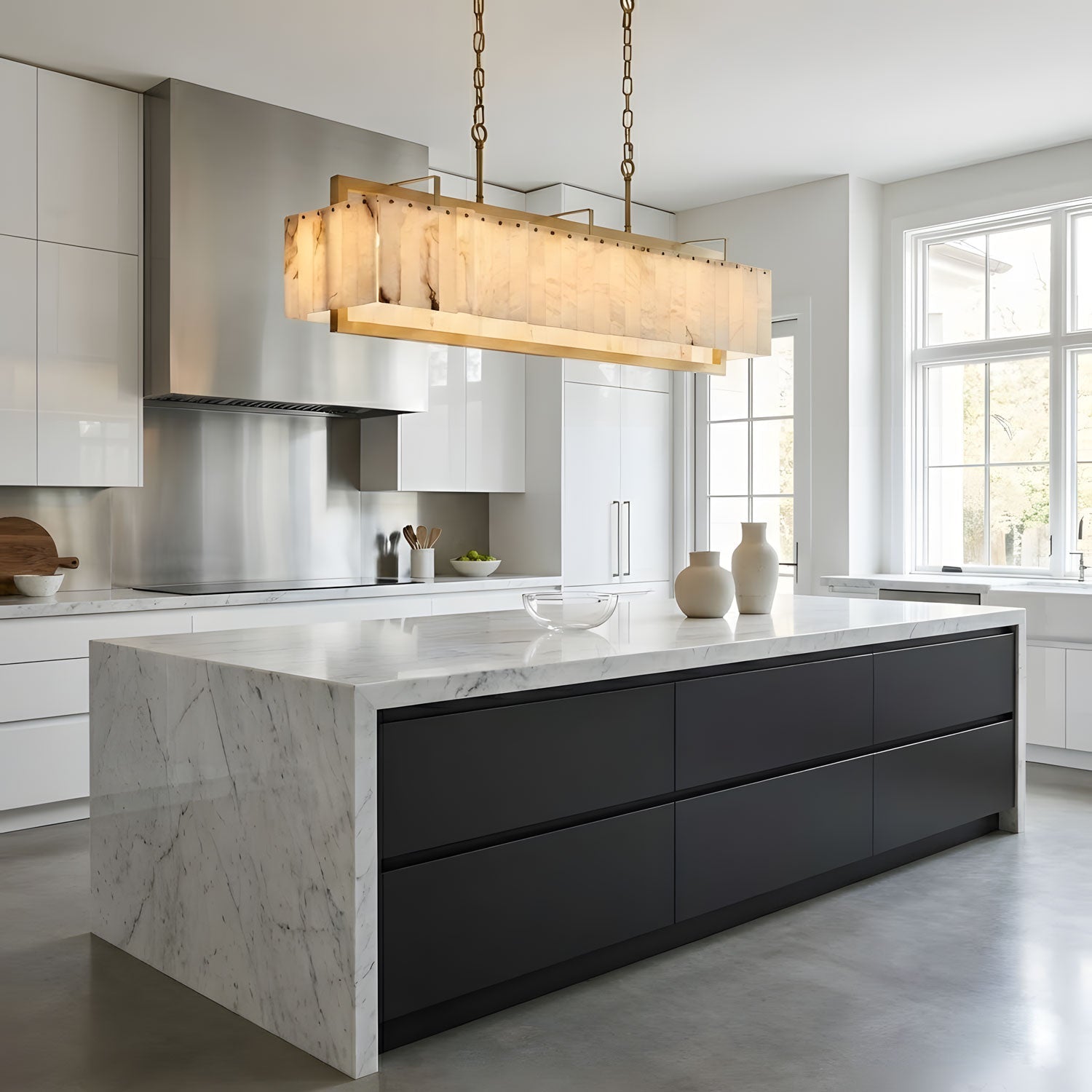 Premium Solstice Bar Alabaster Chandelier-Chandelier-Briglighting