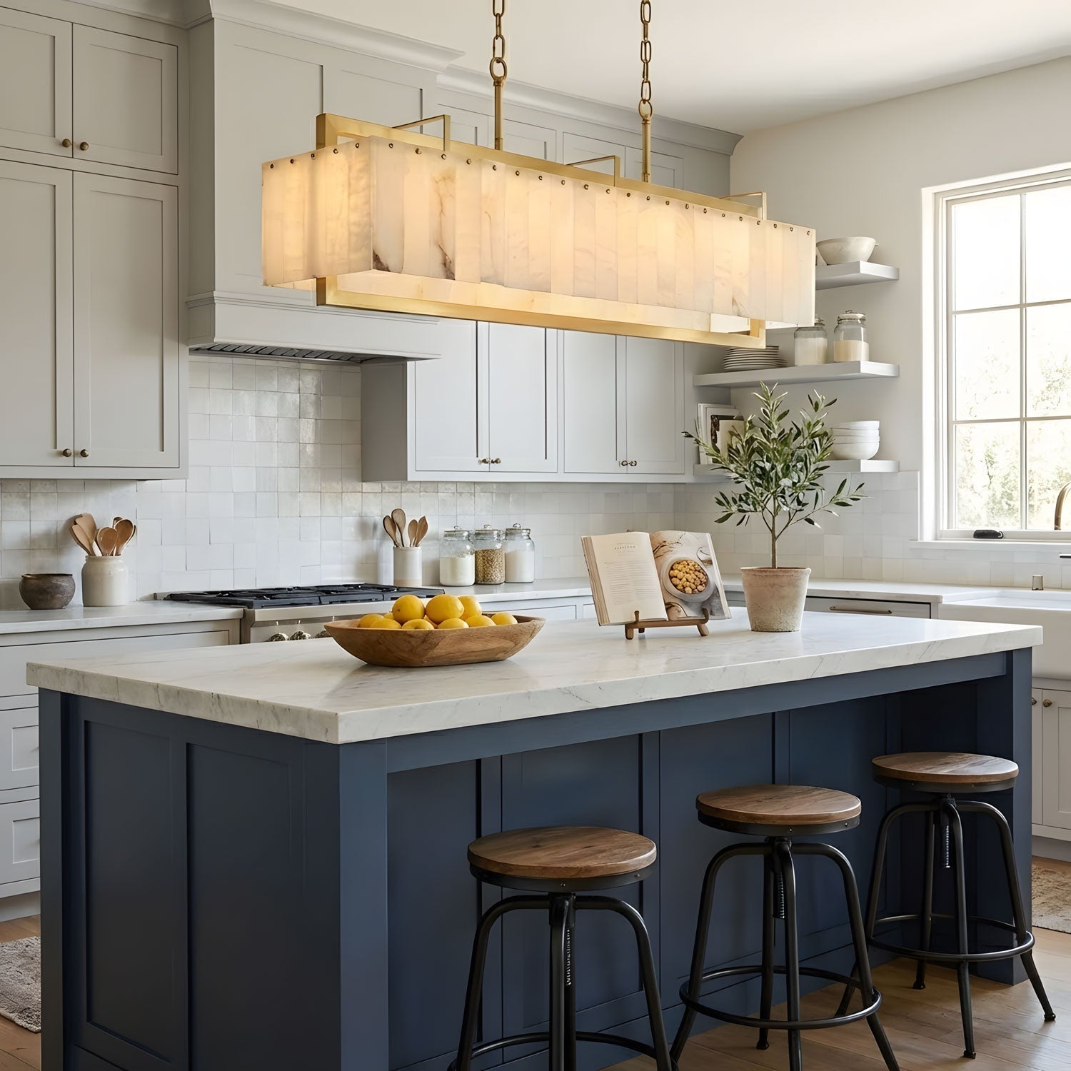 Premium Solstice Bar Alabaster Chandelier-Chandelier-Briglighting