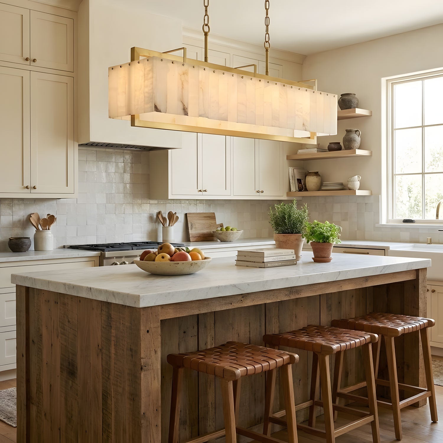 Premium Solstice Bar Alabaster Chandelier-Chandelier-Briglighting