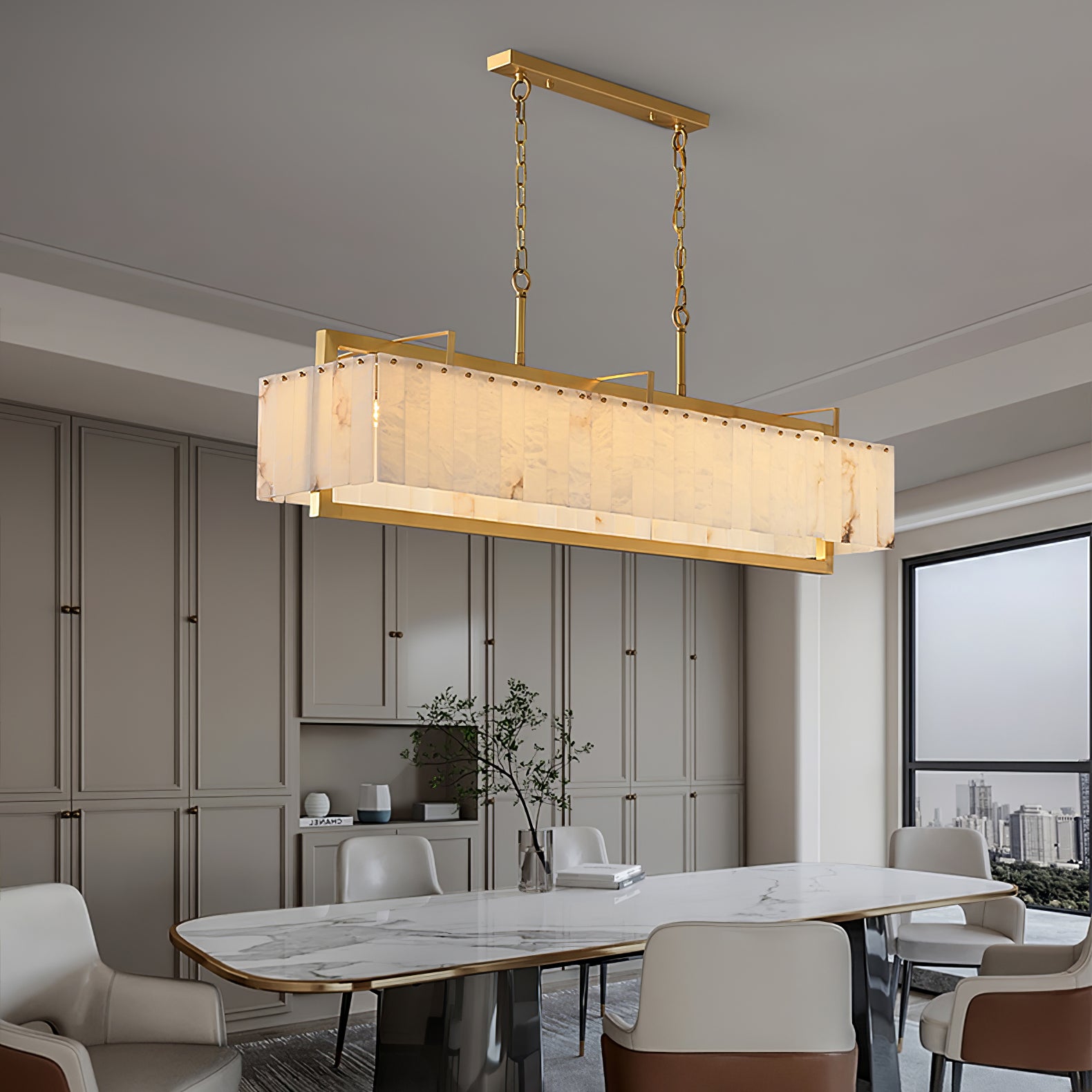 Premium Solstice Bar Alabaster Chandelier-Chandelier-Briglighting
