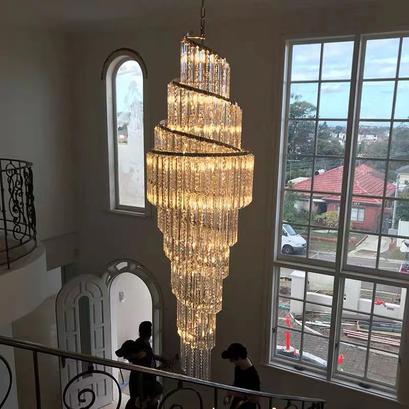 Luxury Spiral Crystal Chandelier for High-ceiling/Foyer/Staircase-Chandeliers-Briglighting