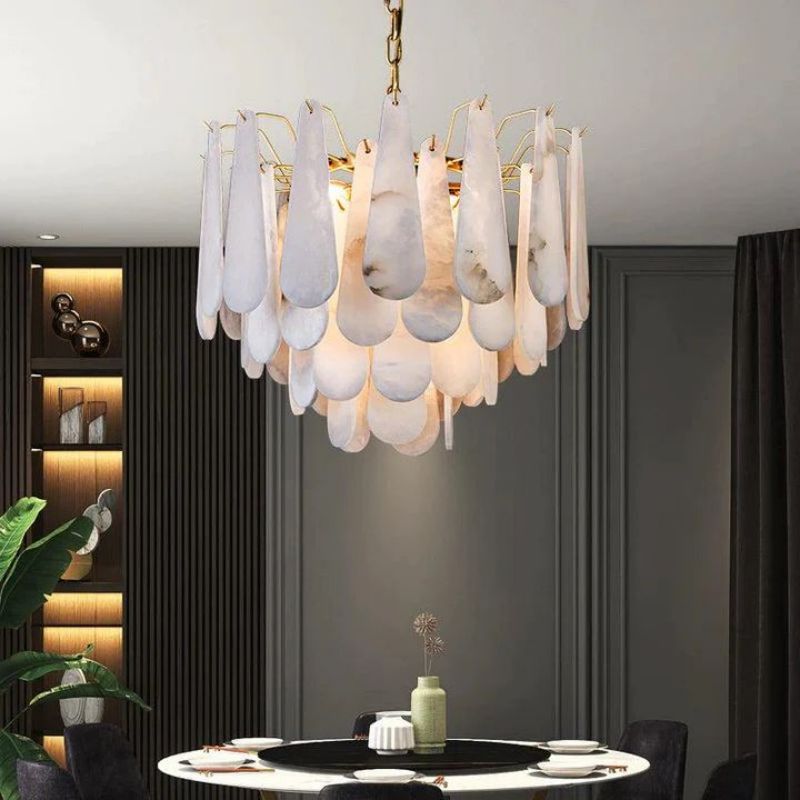 Alabaster Feathery Chandelier-chandeliers for dining room,chandeliers for stairways,chandeliers for foyer,chandeliers for bedrooms,chandeliers for kitchen,chandeliers for living room-Briglighting