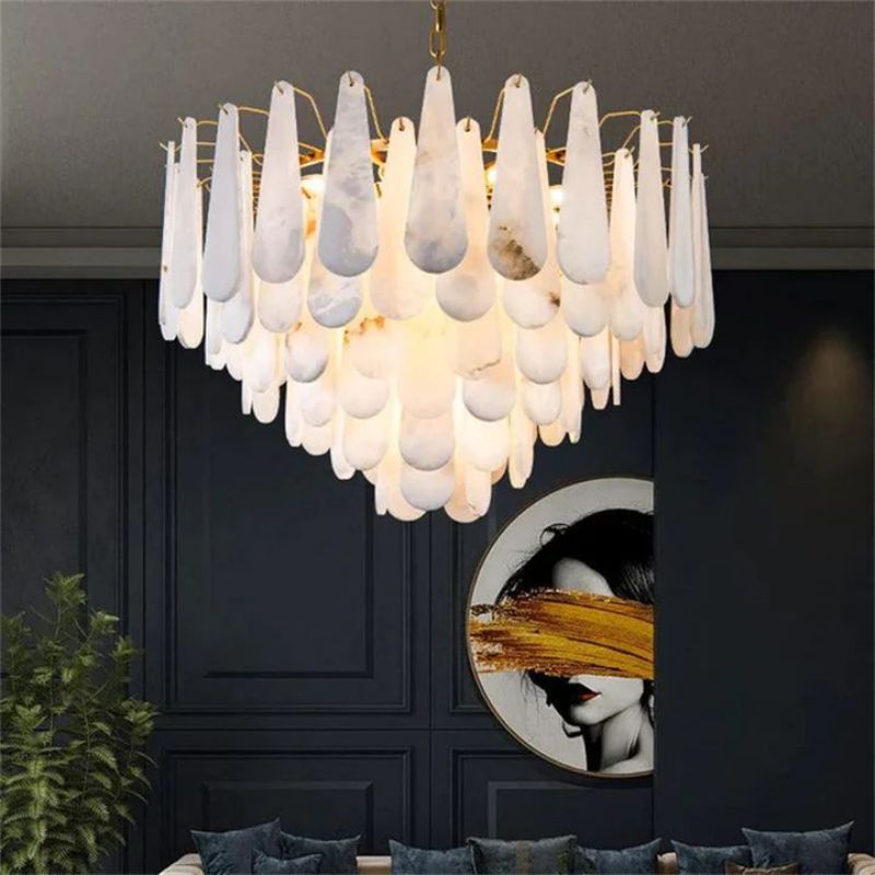 Alabaster Feathery Chandelier-chandeliers for dining room,chandeliers for stairways,chandeliers for foyer,chandeliers for bedrooms,chandeliers for kitchen,chandeliers for living room-Briglighting