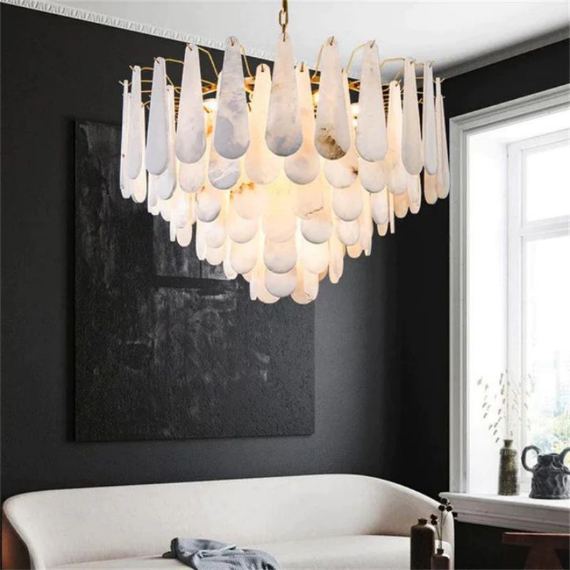 Alabaster Feathery Chandelier-chandeliers for dining room,chandeliers for stairways,chandeliers for foyer,chandeliers for bedrooms,chandeliers for kitchen,chandeliers for living room-Briglighting