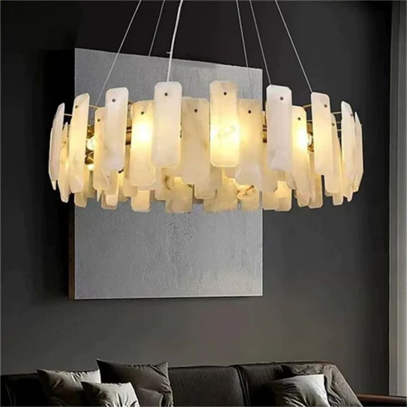 Dien Alabaster Round Chandelier-chandeliers for dining room,chandeliers for stairways,chandeliers for foyer,chandeliers for bedrooms,chandeliers for kitchen,chandeliers for living room-Briglighting