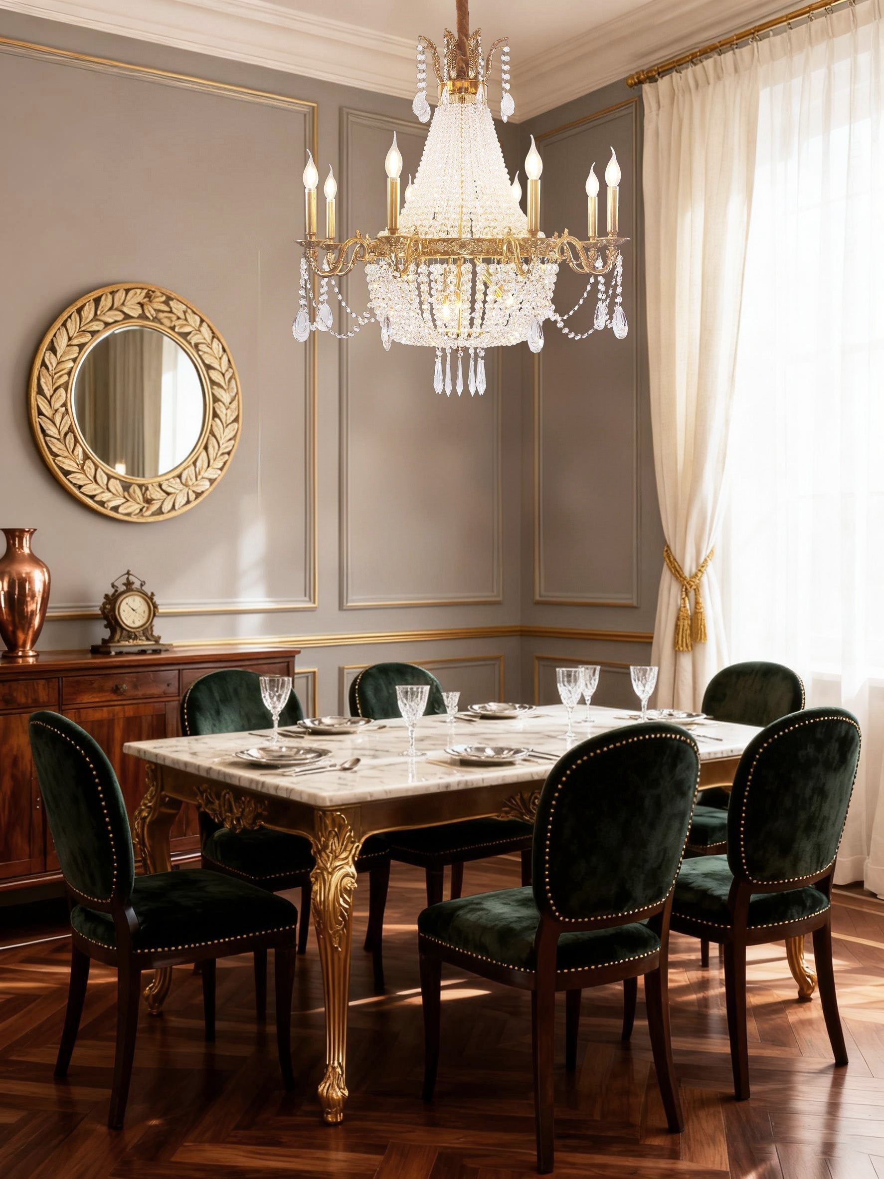 33X33 Inch French Empire Brass and Crystal Chandelier-Briglighting