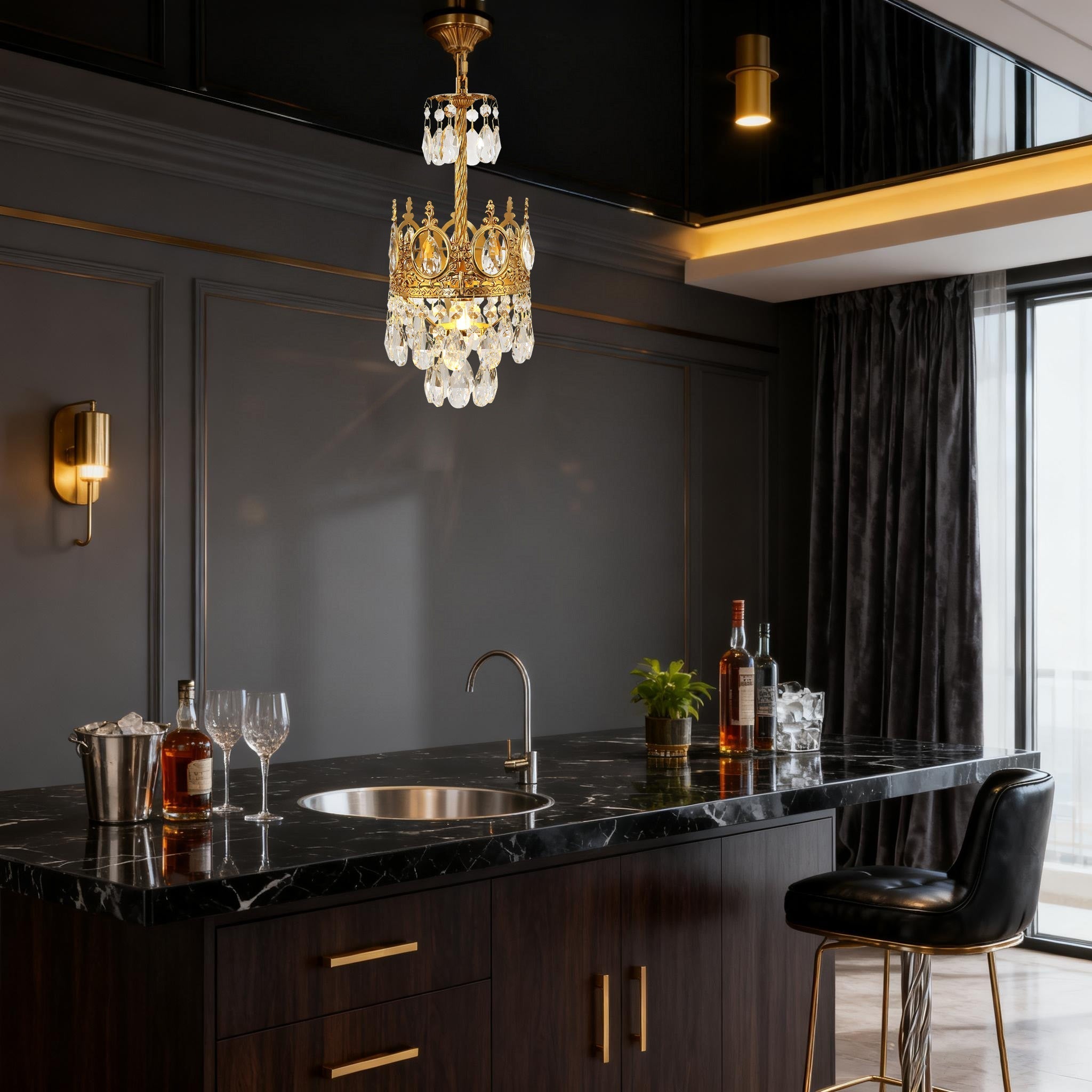 6 Inch Mini Crystal Pendant Light for Kitchen Island Empire Style Brass Crystal Chandelier-Briglighting