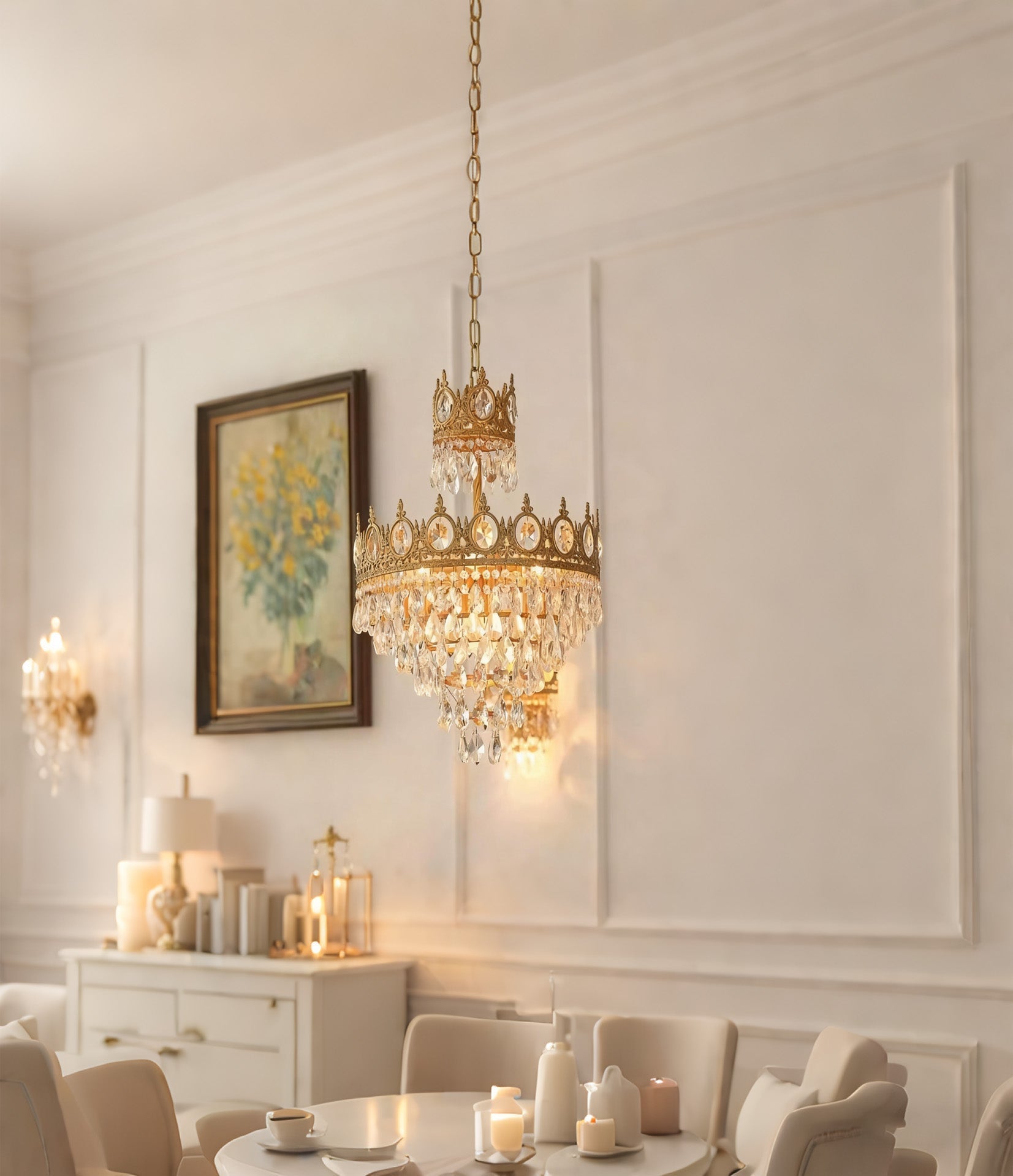 15 Inch Small Crystal Light French Empire Style Brass Crystal Chandelier-Briglighting