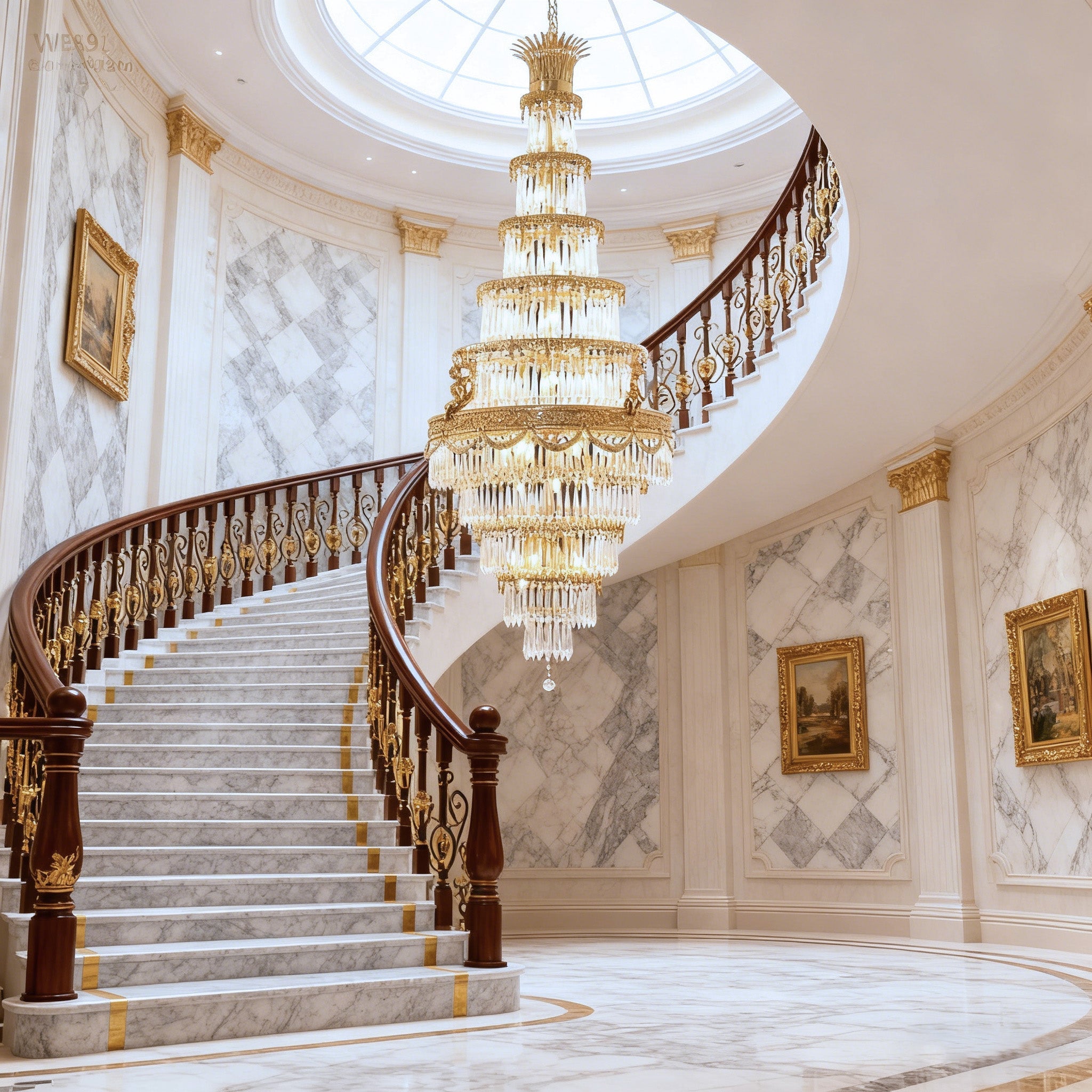 35X83 Inch Big Foyer Lighting Cascading French Empire Brass and Crystal Chandelier-Briglighting