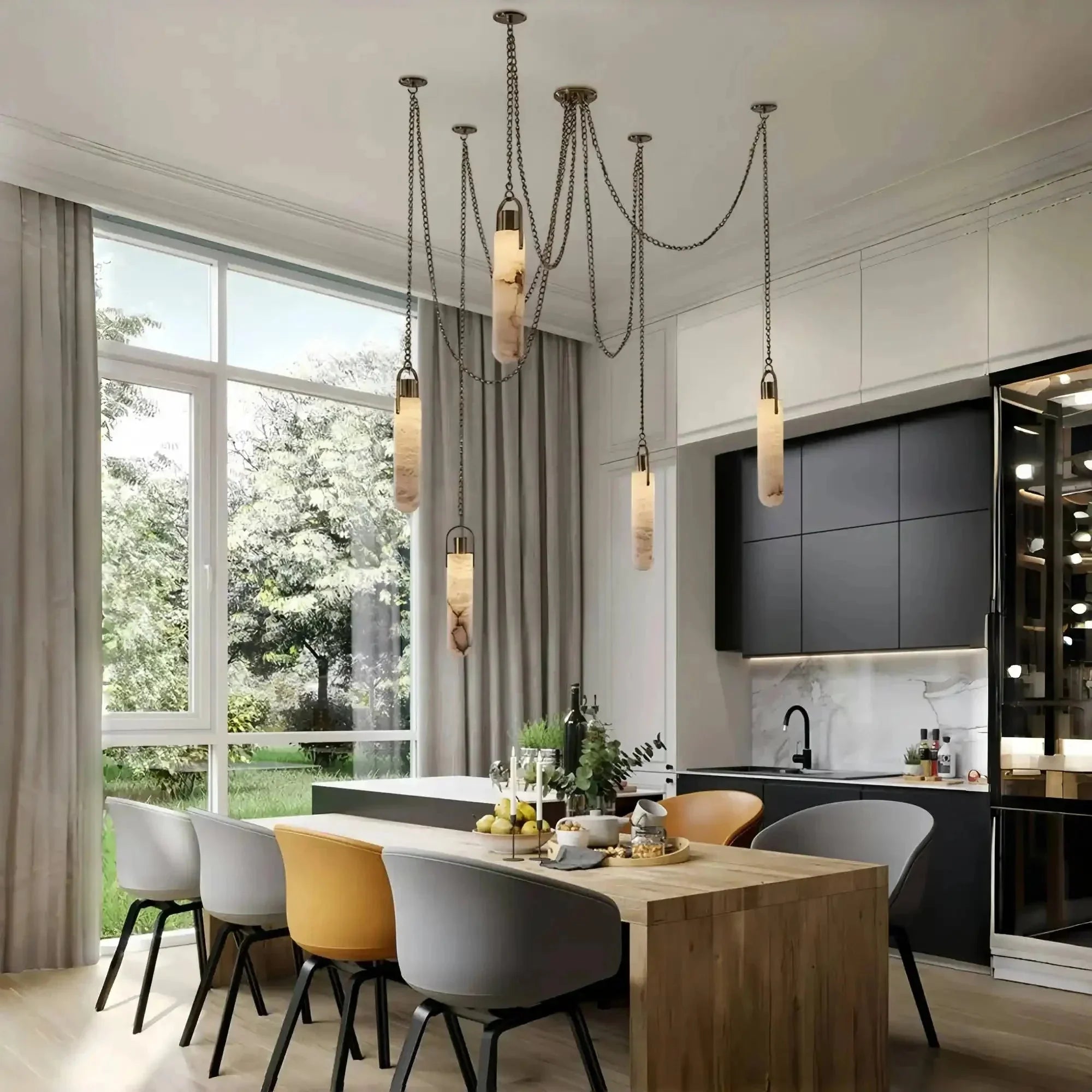 Alabaster Flint 1/2/3/5/7/9/12/15 - Light LED Multi - Drop Pendant - 5 lightsManor Lights