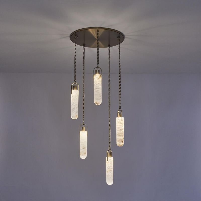 Alabaster Flint Additions Multi Light Pendant, Round Chandelier For staircase, Hallway - Briglighting