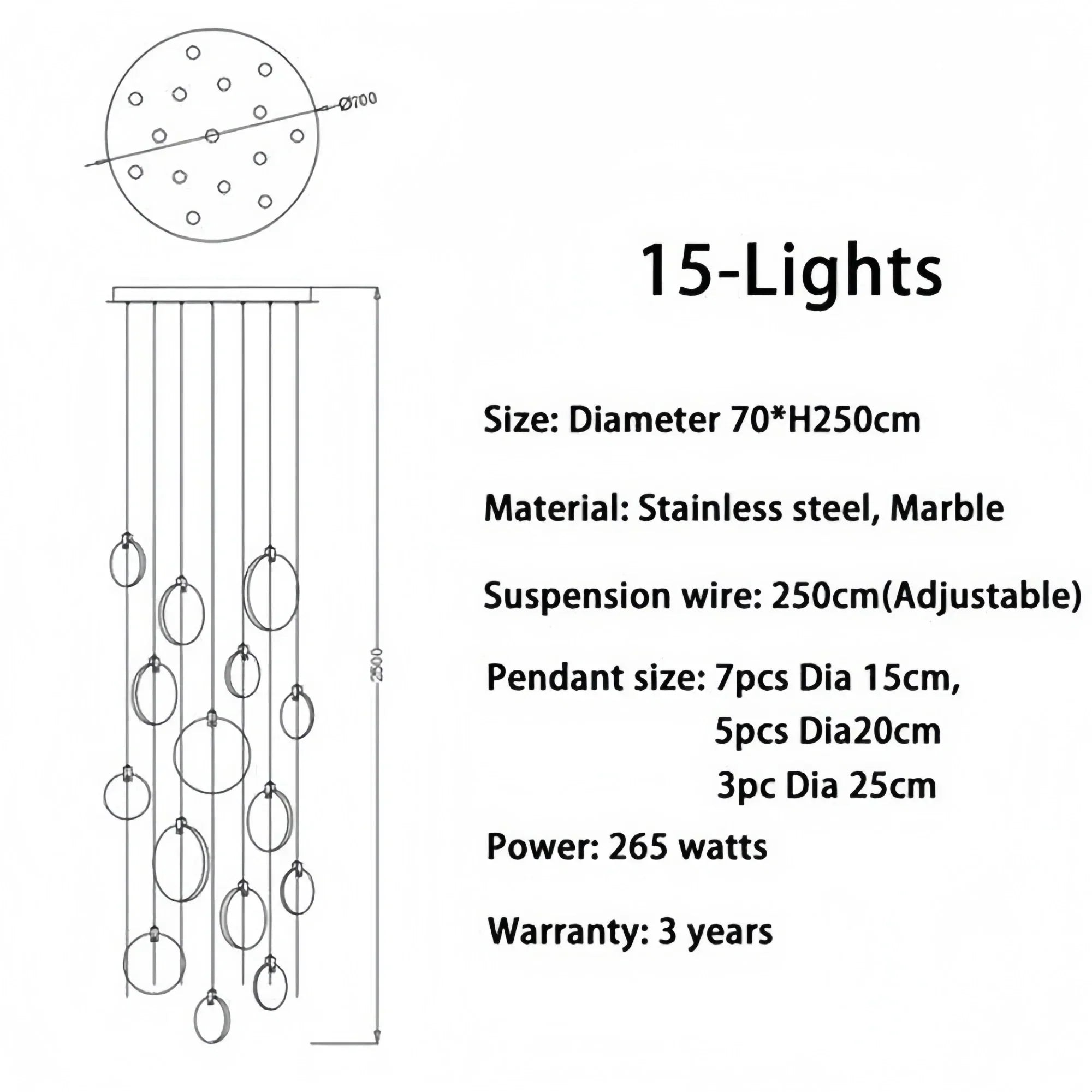 Alabaster Long Staircase Chandelier 5 styles - 15 LightsBriglighting