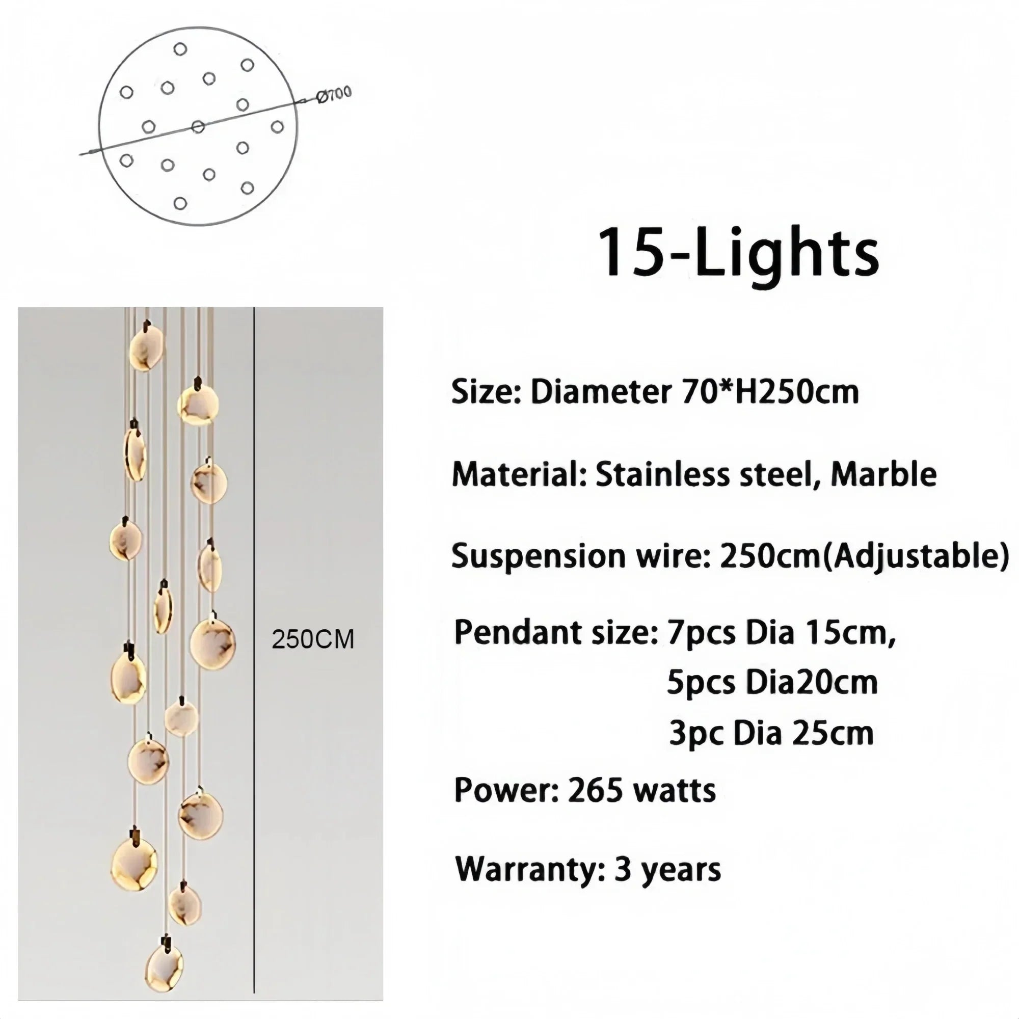 Alabaster Long Staircase Chandelier 5 styles - 15 LightsBriglighting