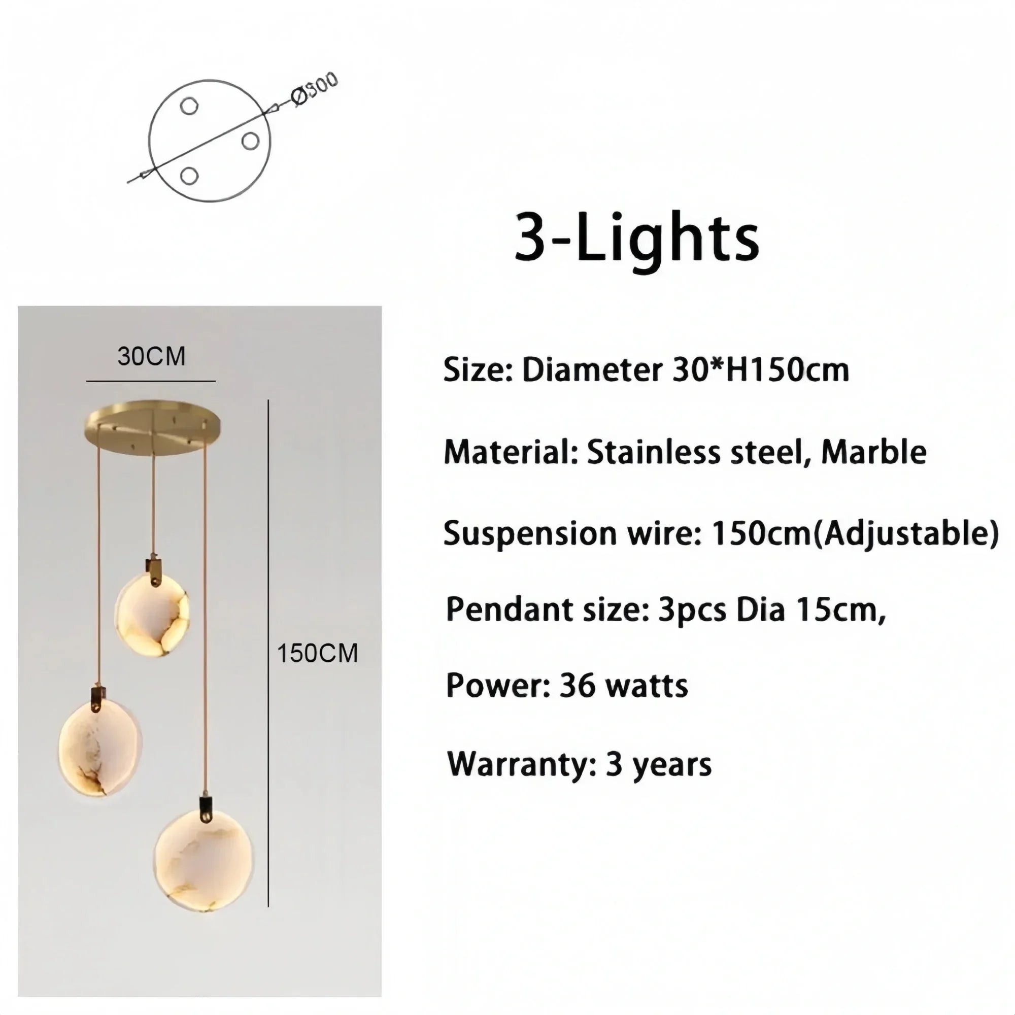 Alabaster Long Staircase Chandelier 5 styles - 15 LightsBriglighting