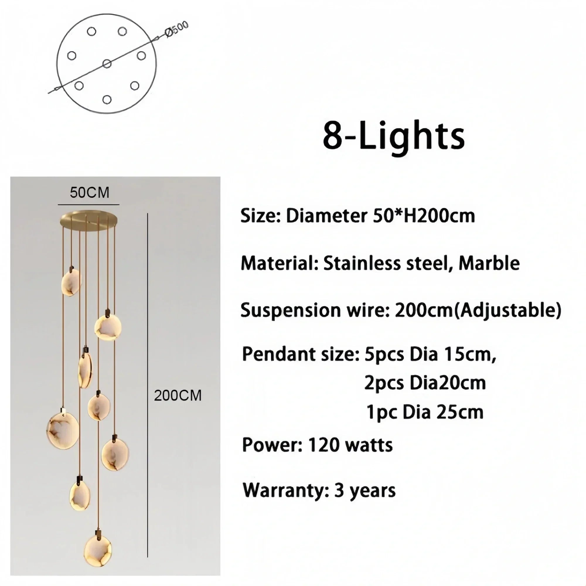 Alabaster Long Staircase Chandelier 5 styles - 15 LightsBriglighting