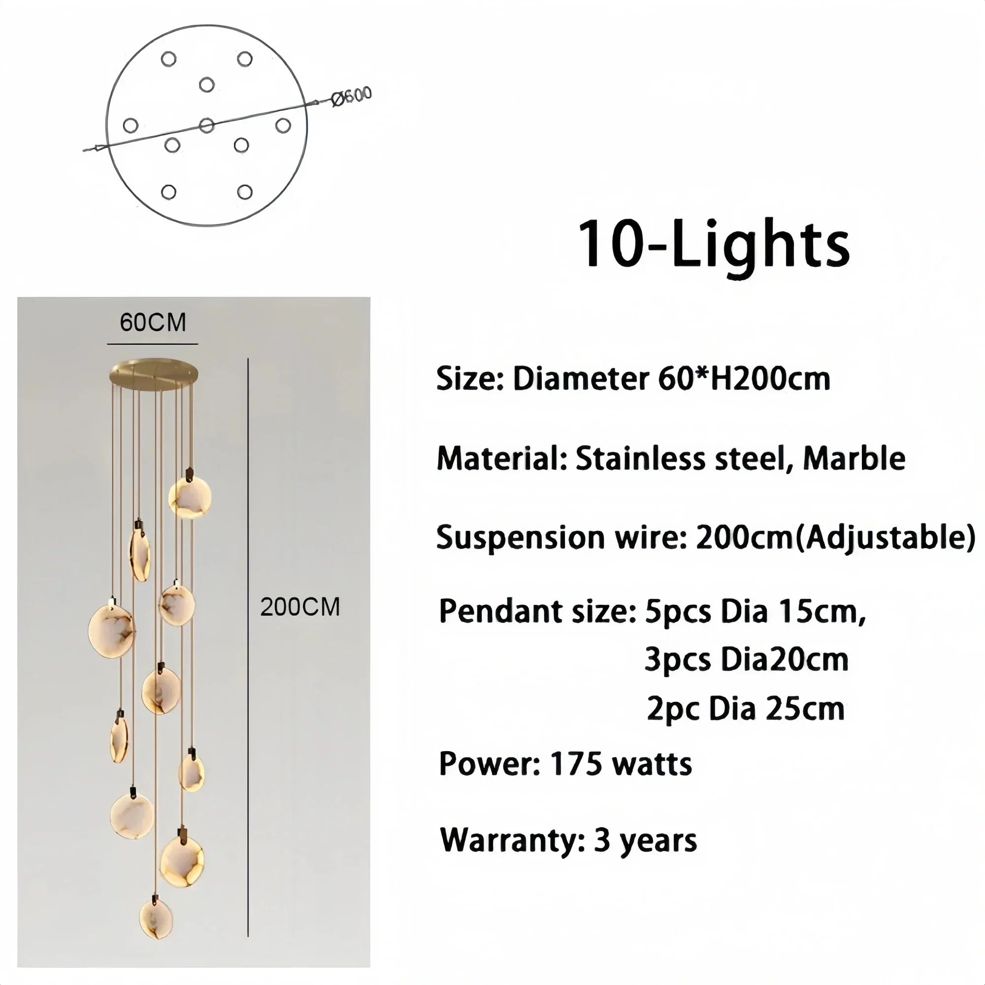 Alabaster Long Staircase Chandelier 5 styles - 15 LightsBriglighting