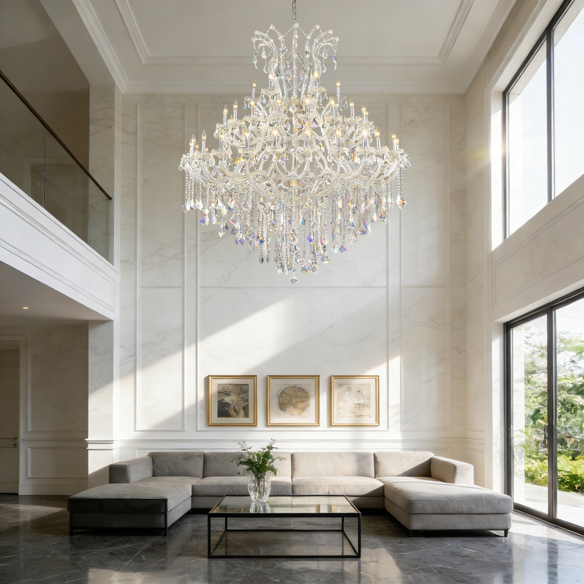 48 Lights Big Maria Theresa Chandelier 59X71 Inch Chrome Crystal Chandelier for Living Room-Briglighting
