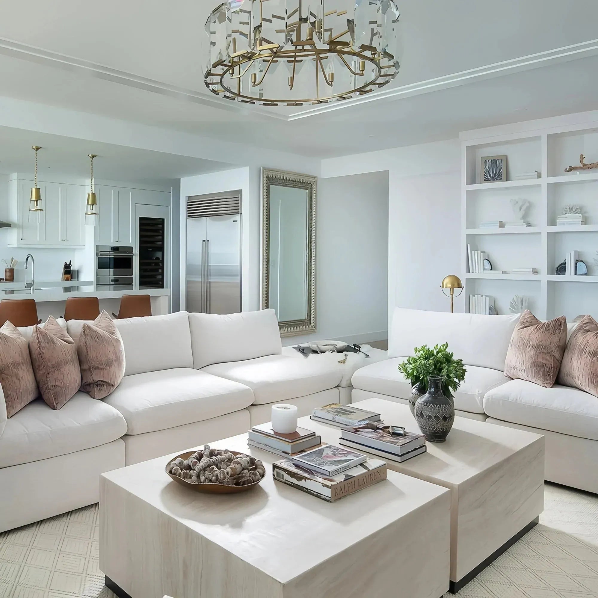 Amaya Round Chandelier 5/7-Light styled in a modern bedroom