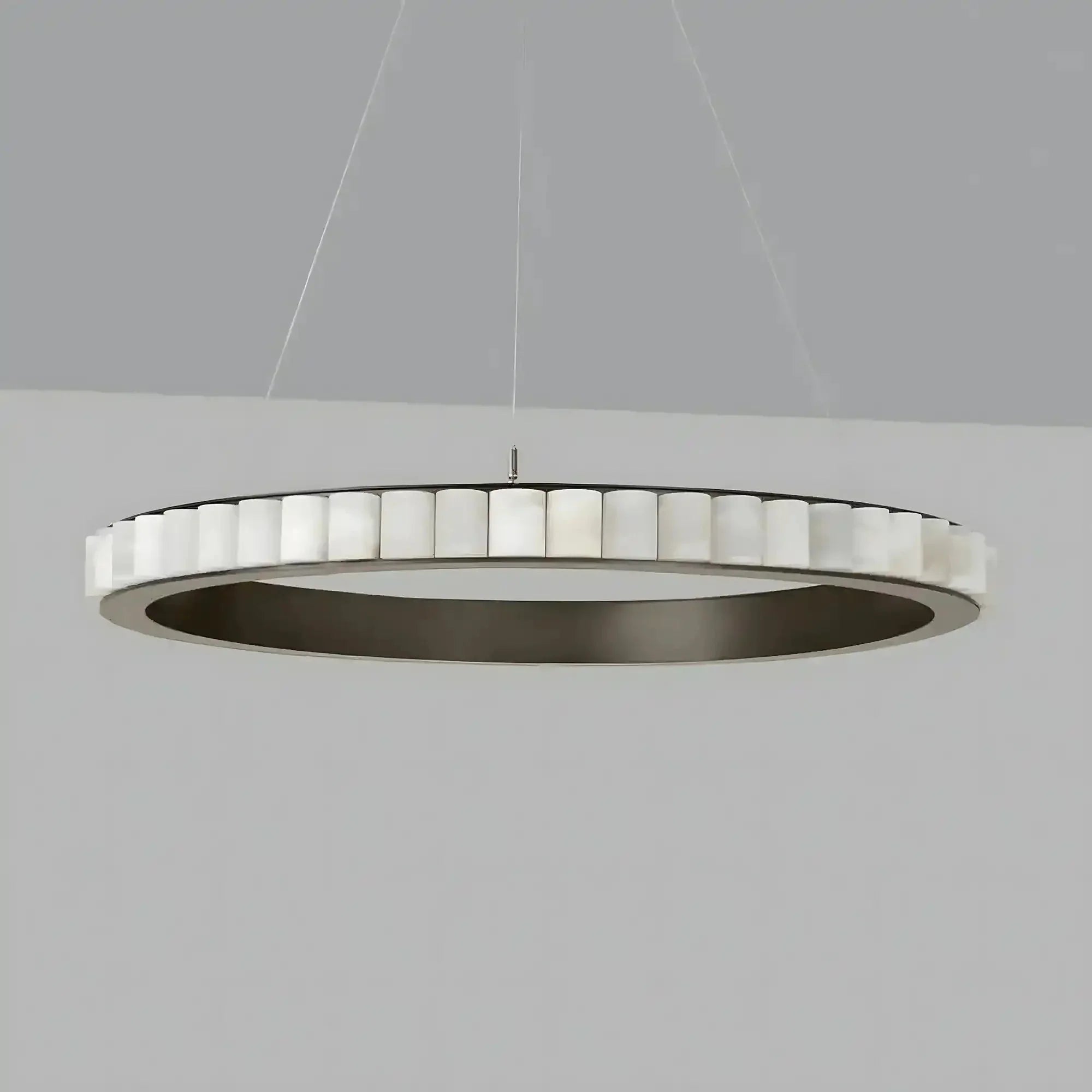 Avalon Alabaster Round Chandelier - 23.6″Dia x 59″HBlackWarm White-Briglighting