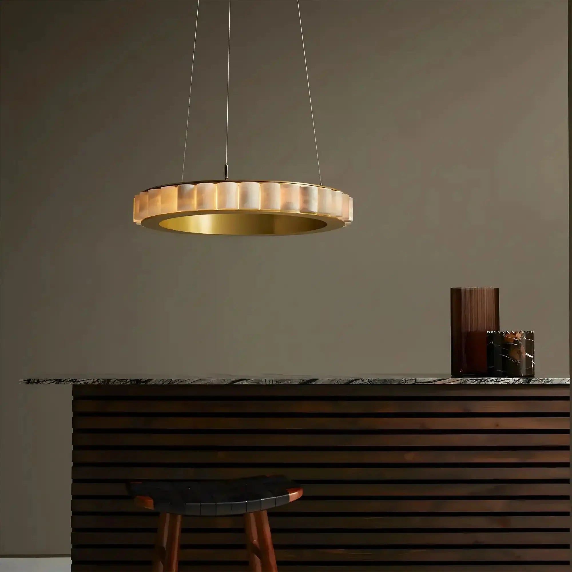 Avalon Alabaster Round Chandelier - 31.5″Dia x 59″HCopperWarm White-Briglighting