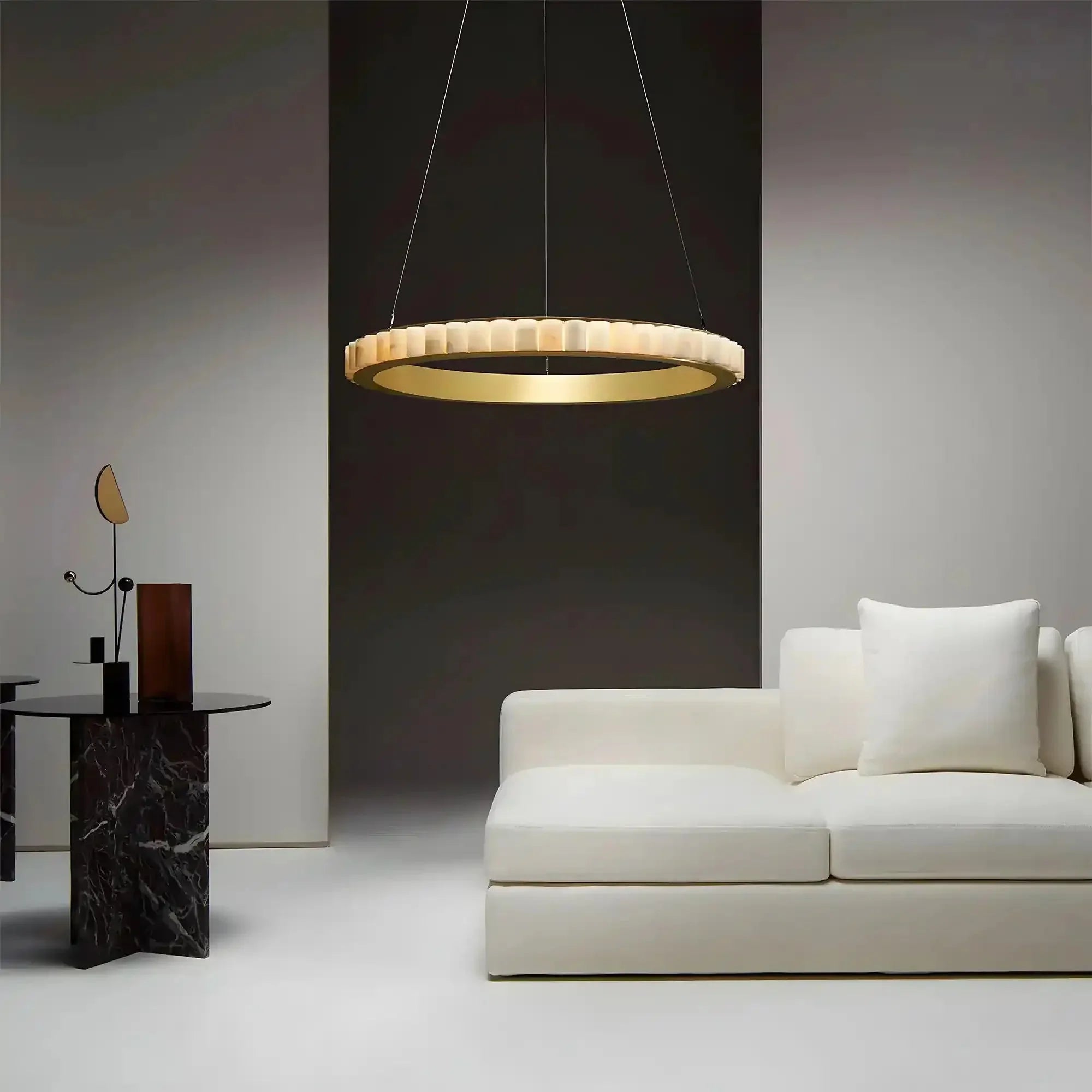 Avalon Alabaster Round Chandelier - 31.5″Dia x 59″HCopperWarm White-Briglighting