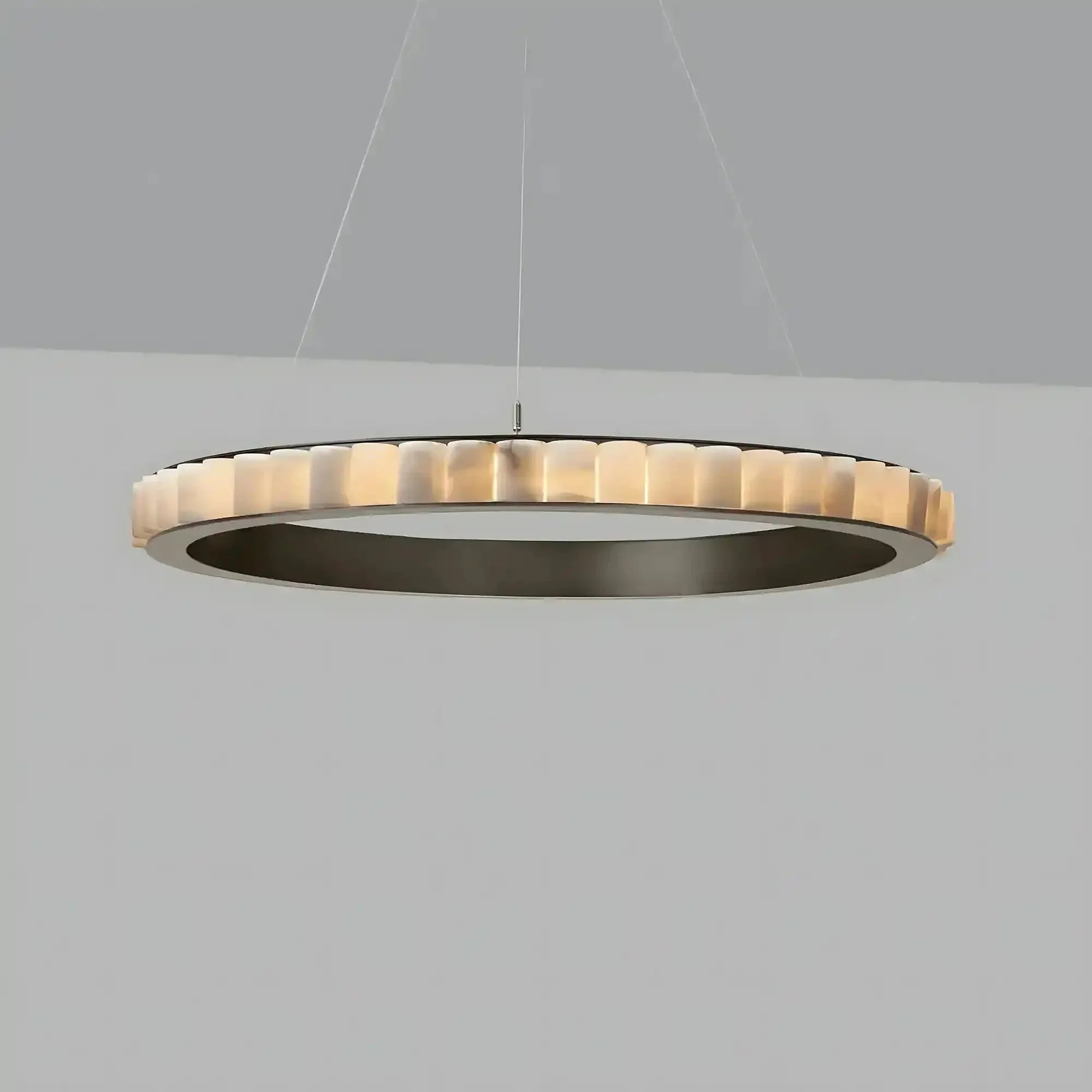 Avalon Alabaster Round Chandelier - 39.4″Dia x 59″HBlackWarm White-Briglighting