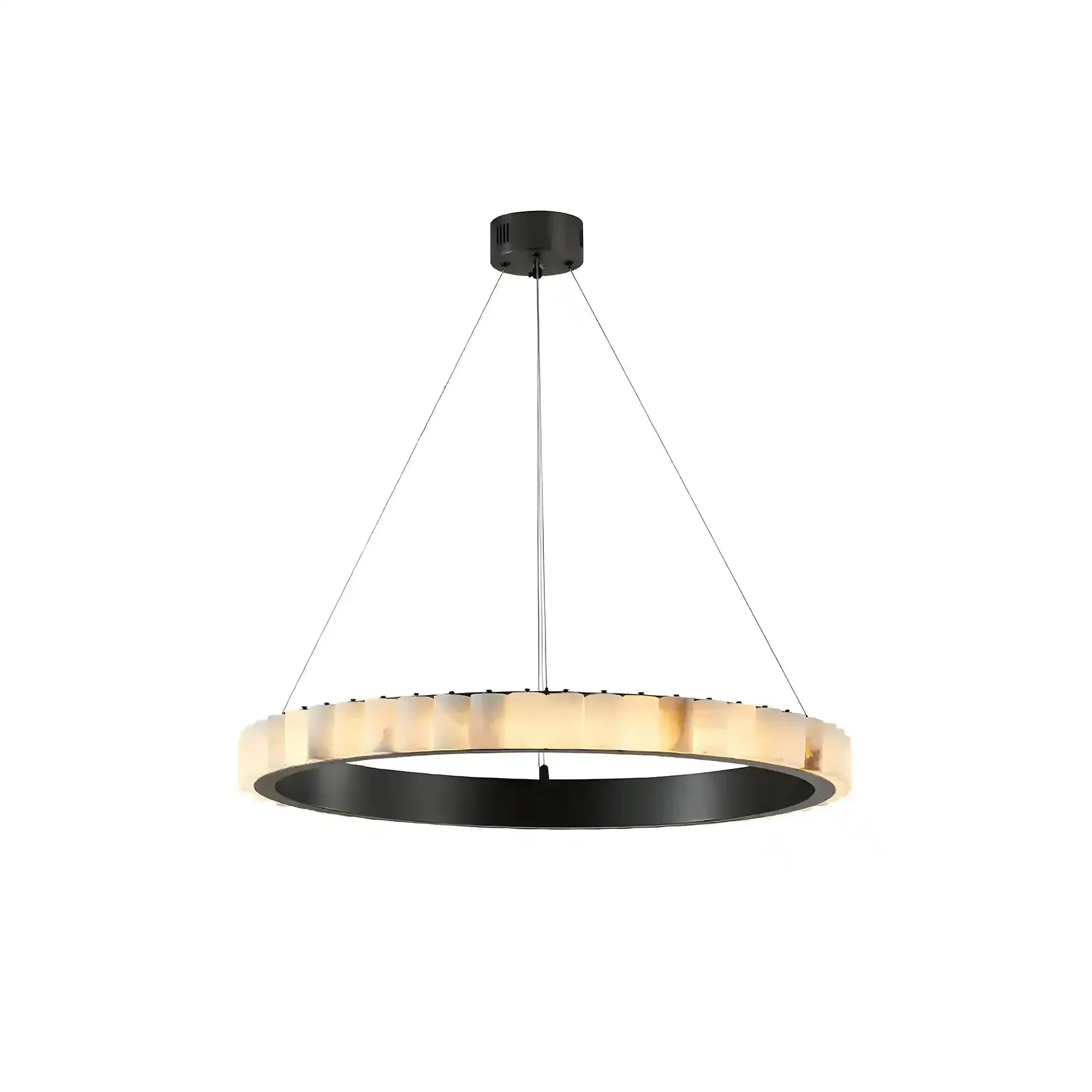 Avalon Alabaster Round Chandelier - 23.6″Dia x 59″HBlackWarm White-Briglighting