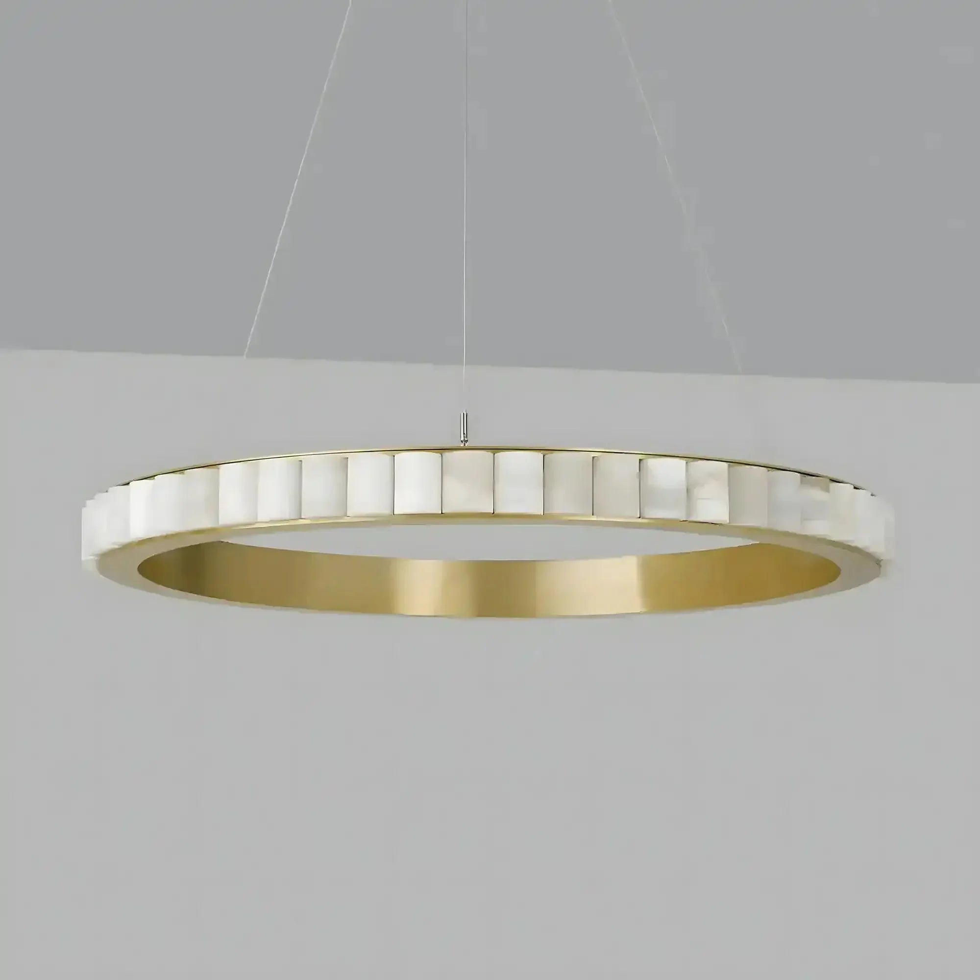 Avalon Alabaster Round Chandelier - 23.6″Dia x 59″HBlackWarm White-Briglighting