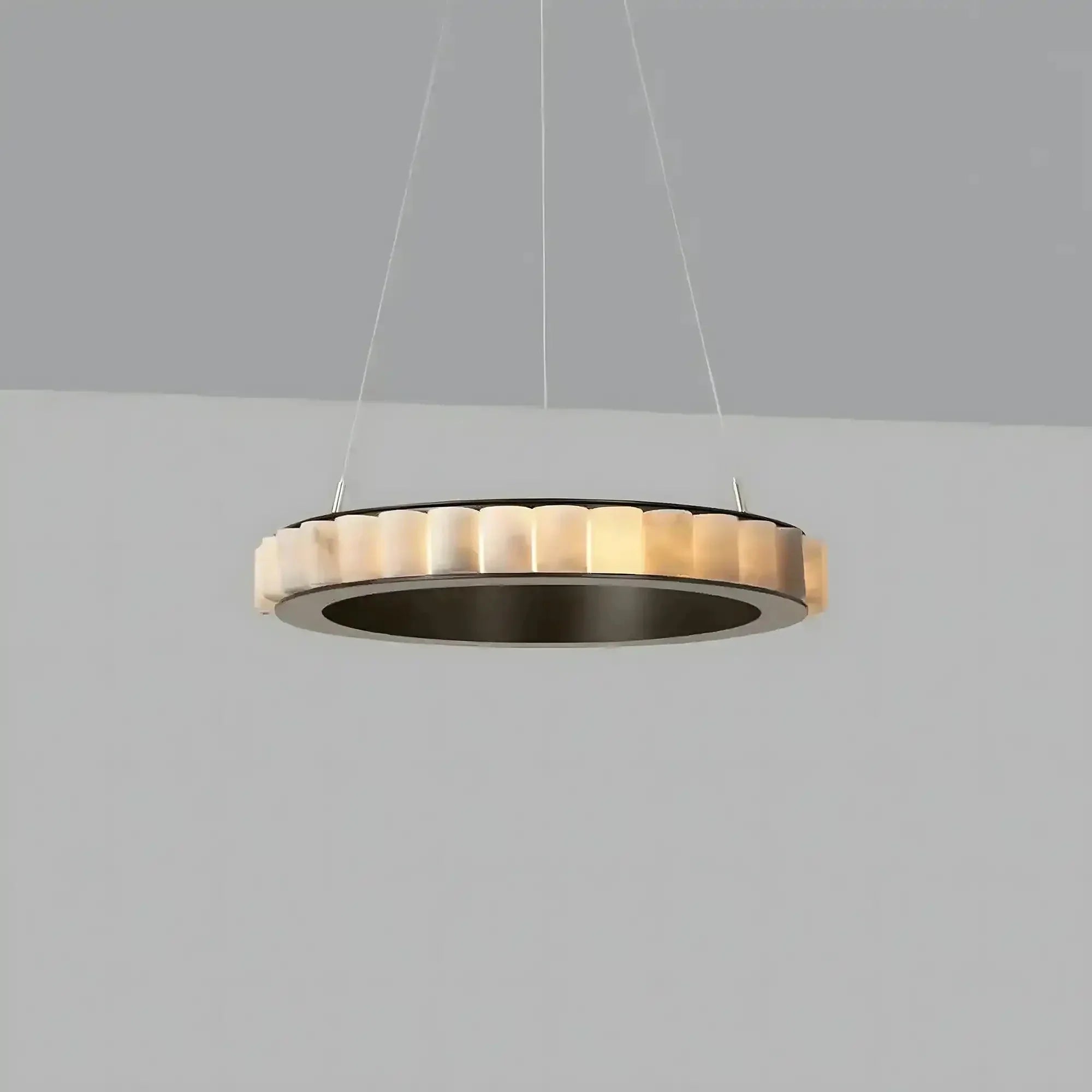 Avalon Alabaster Round Chandelier - 23.6″Dia x 59″HBlackWarm White-Briglighting