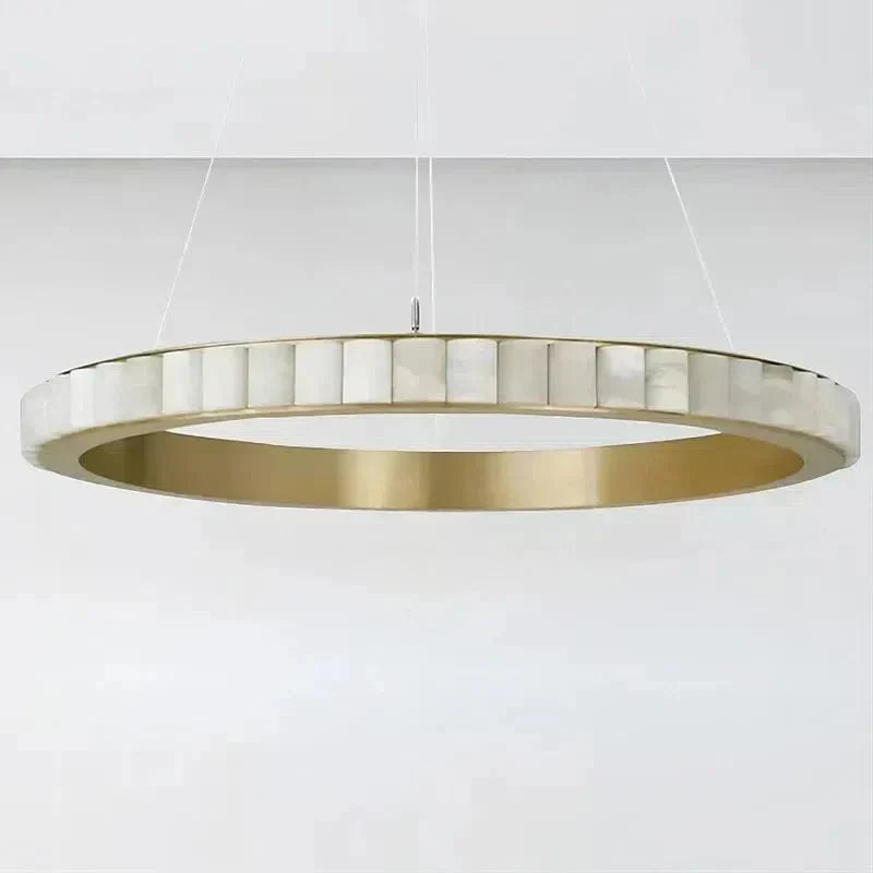 Avalon Halo Modern Chandelier - Satin Brass With Honed Alabaster Stone-Briglighting