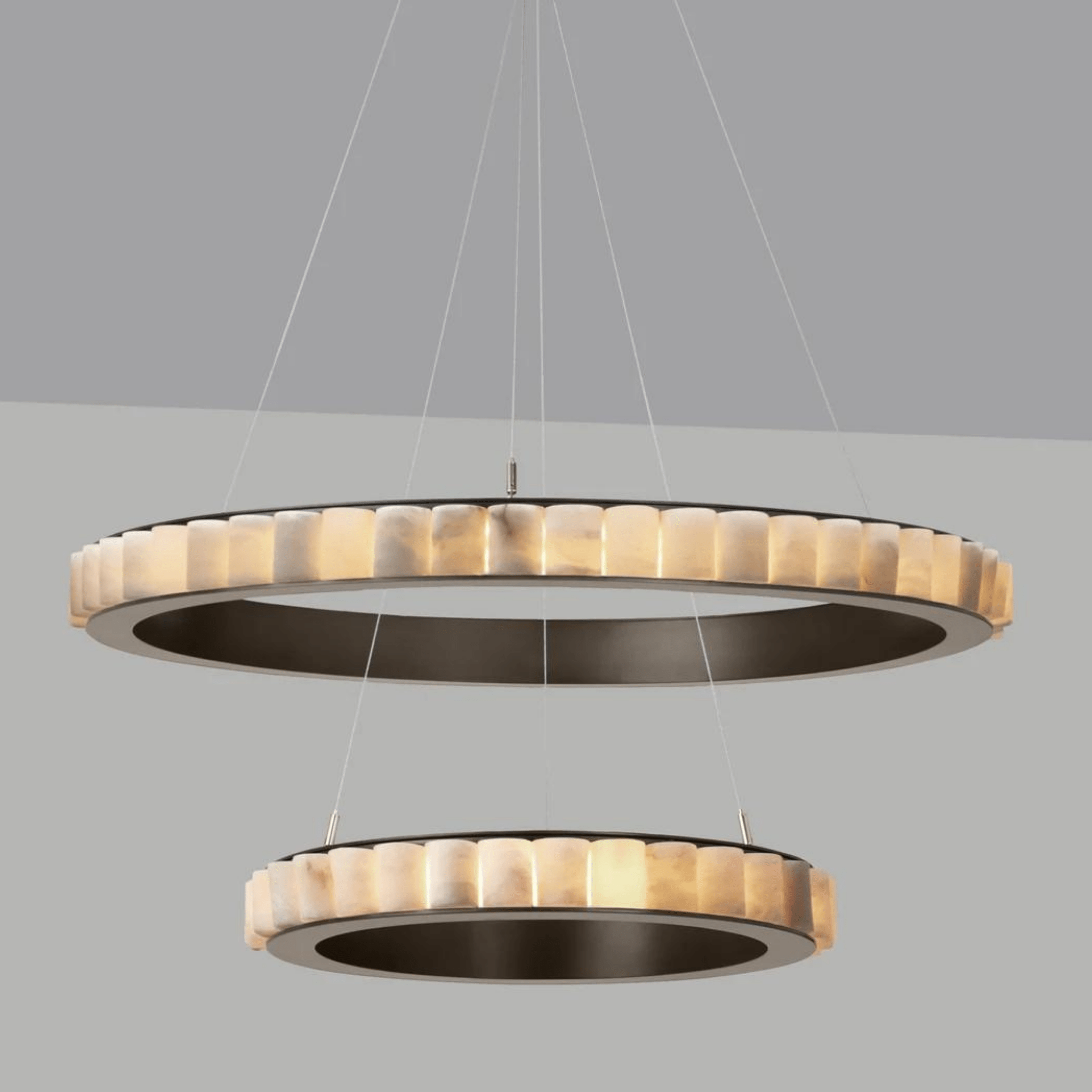 Avalon Halo Modern Chandelier - Satin Brass With Honed Alabaster Stone-Briglighting