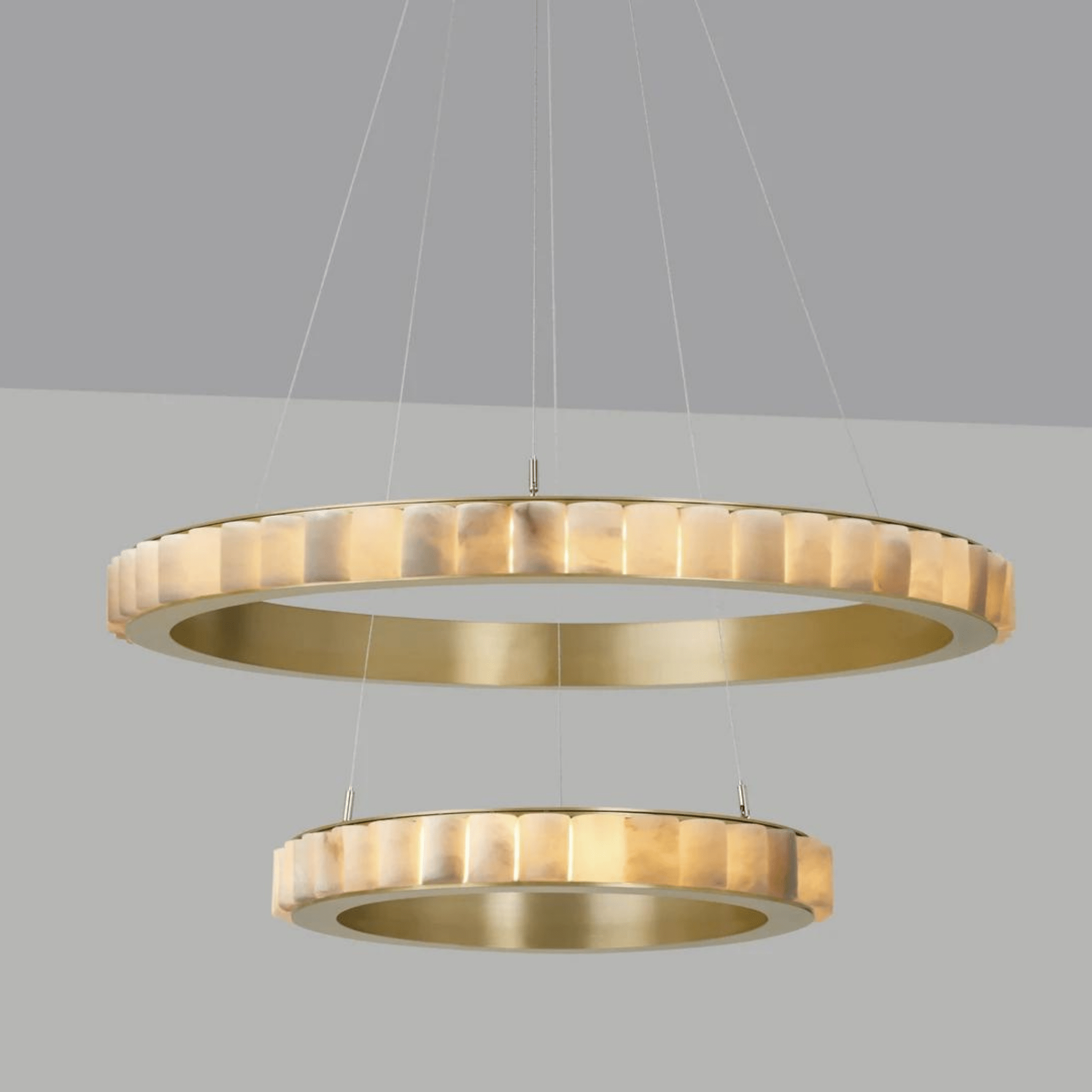 Avalon Halo Modern Chandelier - Satin Brass With Honed Alabaster Stone-Briglighting