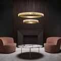 Avalon Halo Modern Chandelier - Satin Brass With Honed Alabaster Stone-Briglighting