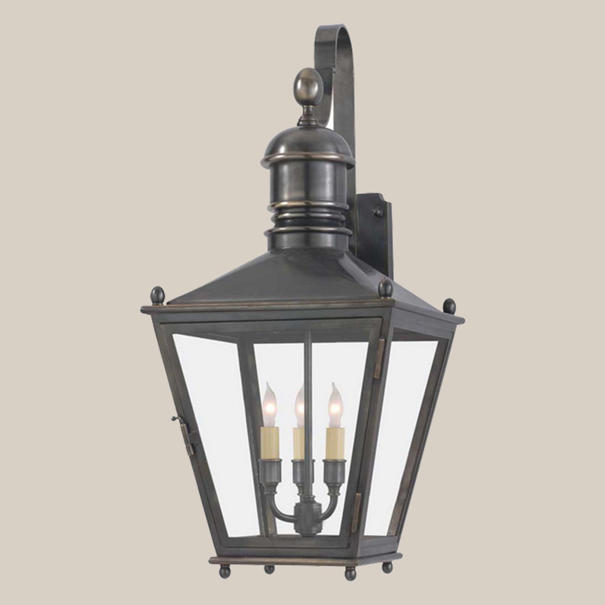 3-Light Bronze-Finish Wall Lantern with Clear Glass