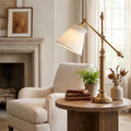 Adjustable Brass-Finish Task Table Lamp with Fabric Shade