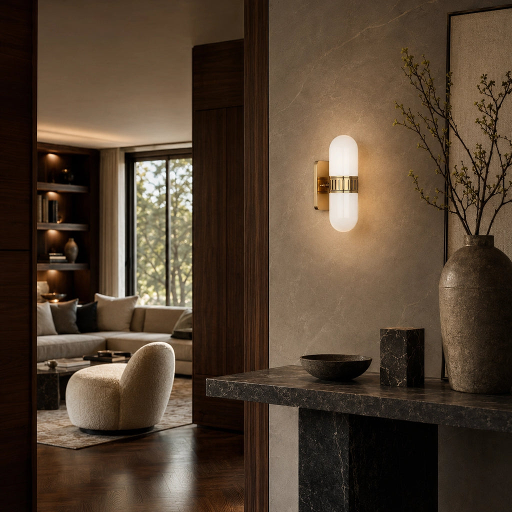 Mira Brass-Finish Opal Capsule Wall Sconce