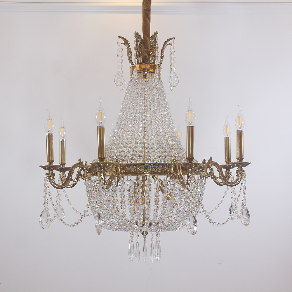 33X33 Inch French Empire Brass and Crystal Chandelier-Briglighting