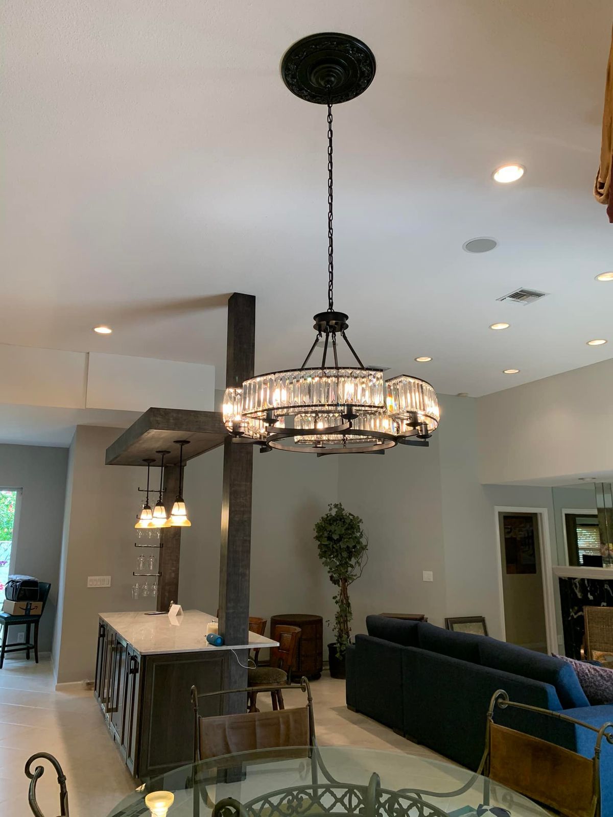 Decorative 6/ 8/ 10/ 12-Light Crystal Ceiling Chandelier Triangular Prism Island Light Fixture Metal Shade for Living Room-Briglighting