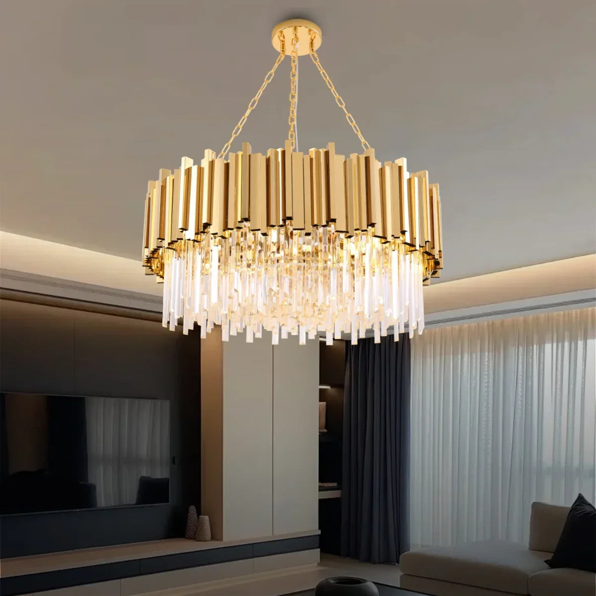 Astra Gold/Chrome Crystal Chandelier for Living Room & Dining Room-Crystal Chandelier-Briglighting