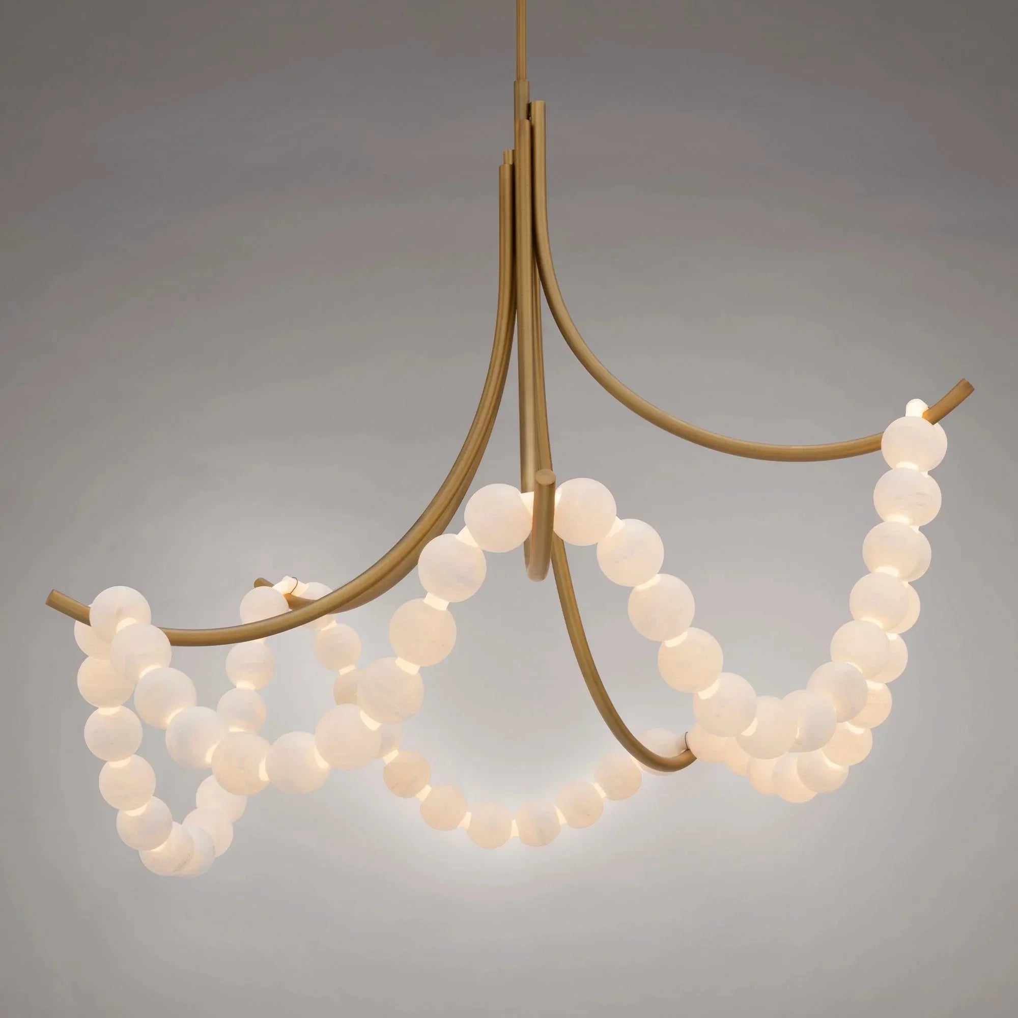 Cluster String Pearl Alabaster Chandelier in Brass & Black Metal Rod-Briglighting