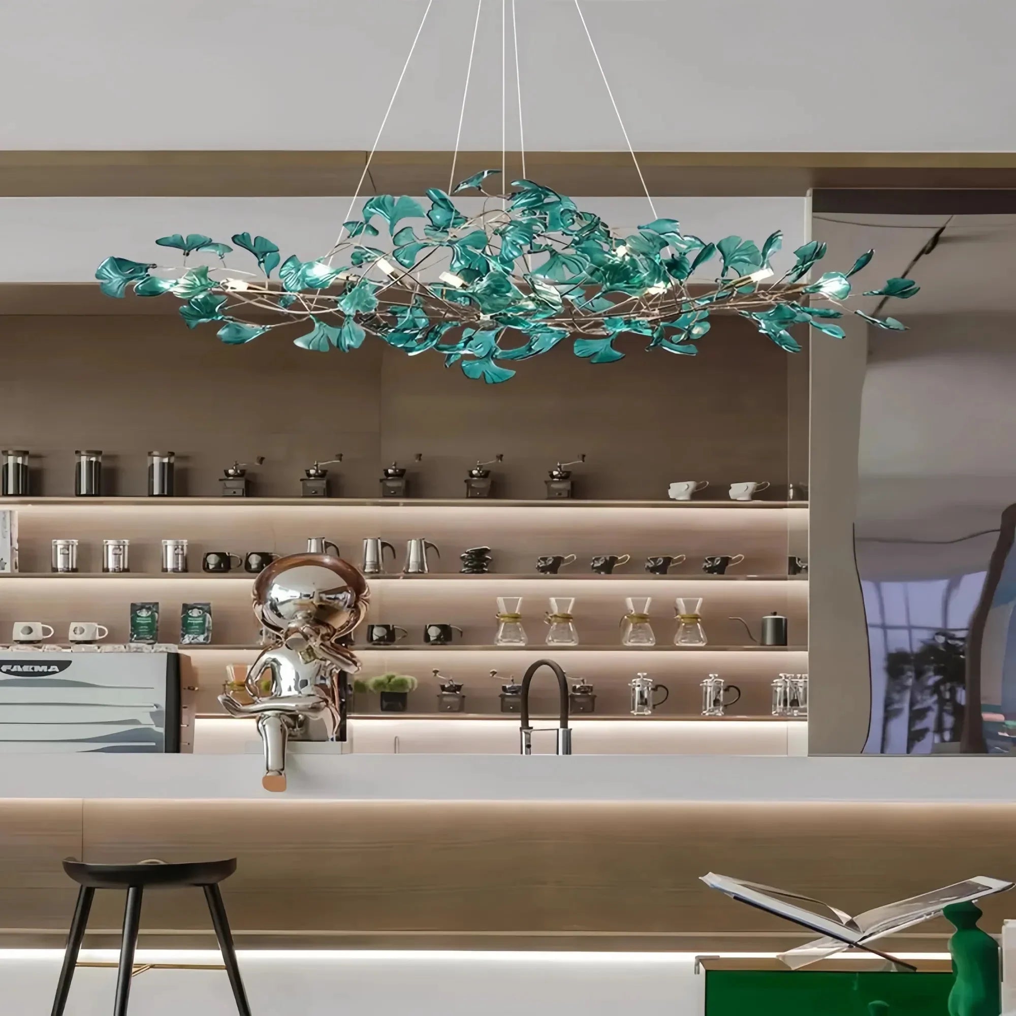 Colorful Glass Ginkgo Leaf Chandelier - Size A: 31.5″ LSapphireBriglighting