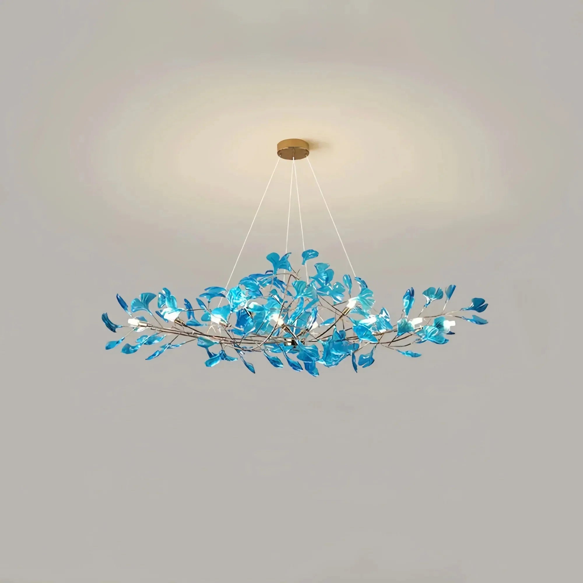 Colorful Glass Ginkgo Leaf Chandelier - Size A: 31.5″ LSapphireBriglighting