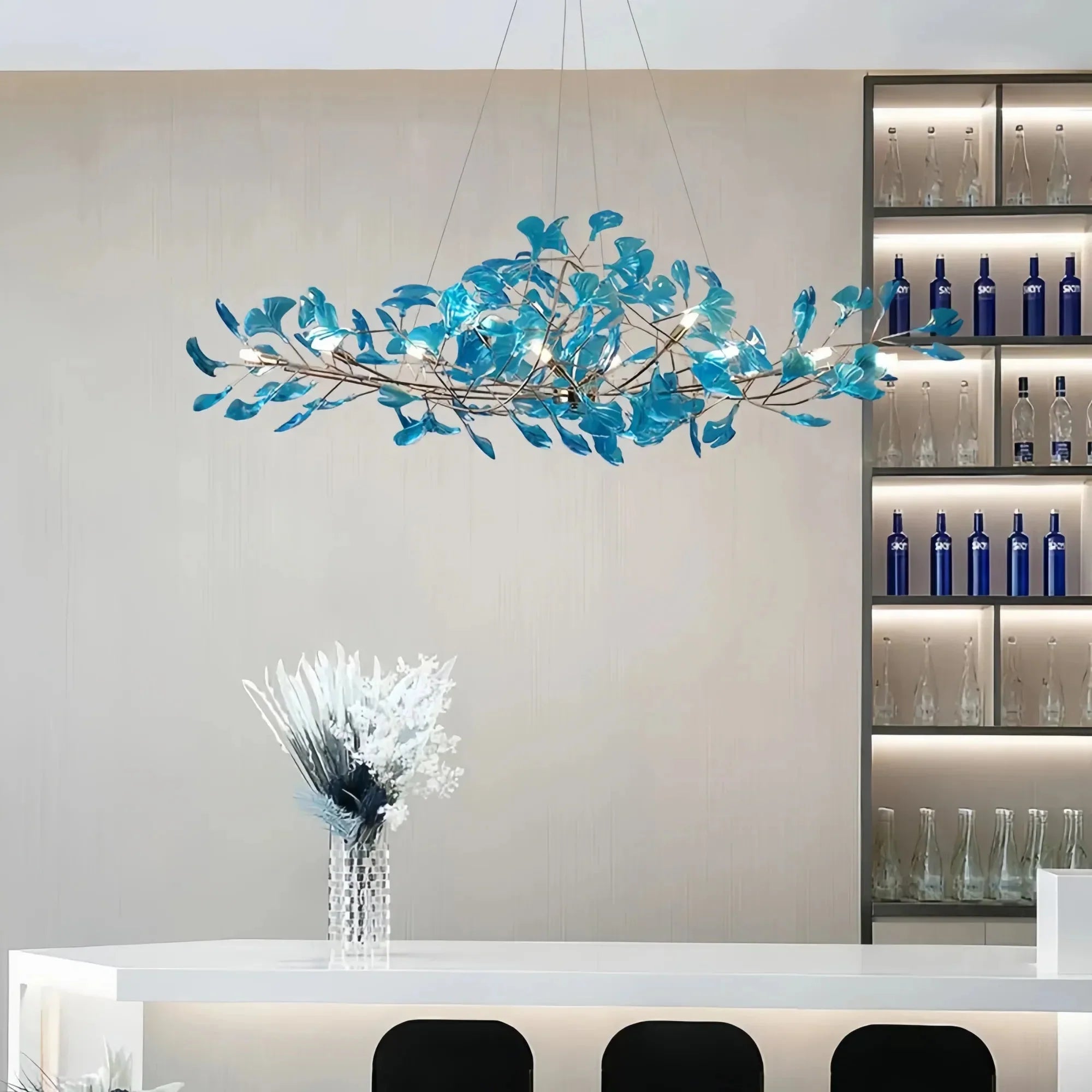 Colorful Glass Ginkgo Leaf Chandelier - Size A: 31.5″ LSapphireBriglighting