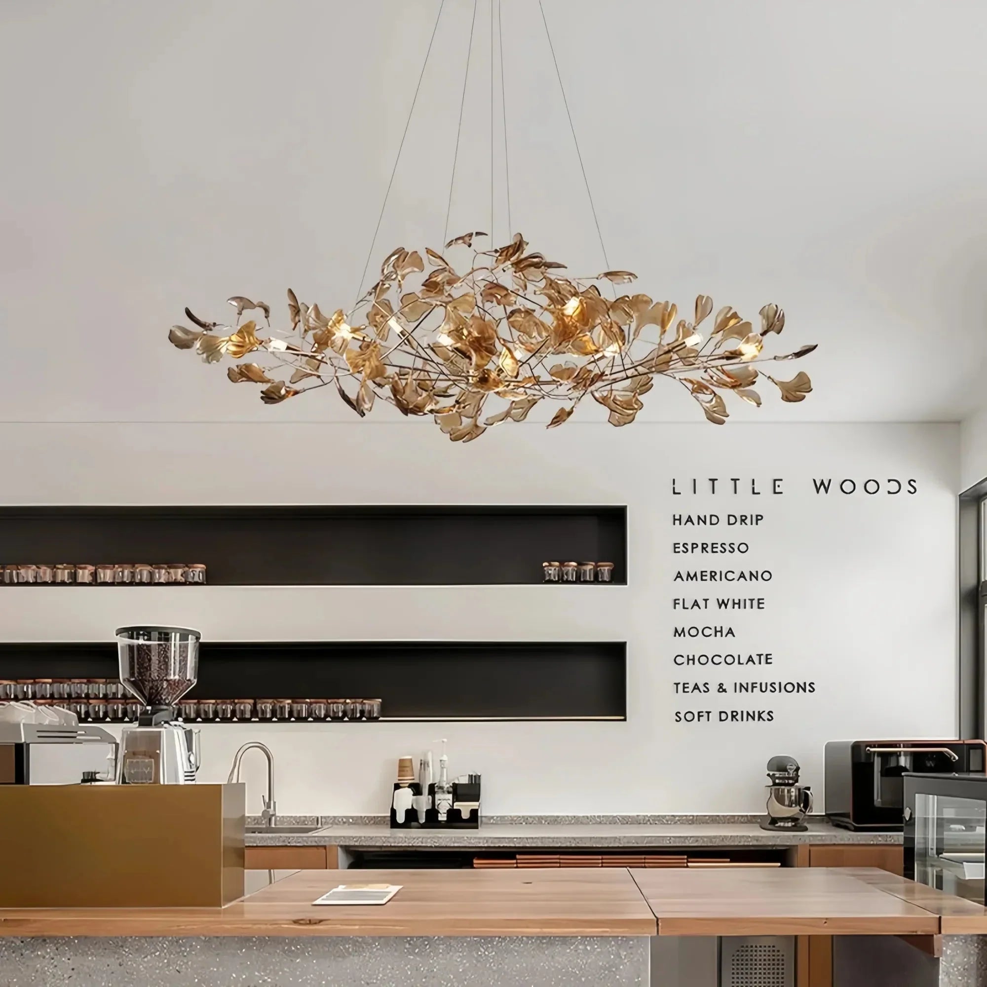 Colorful Glass Ginkgo Leaf Chandelier - Size A: 31.5″ LSapphireBriglighting